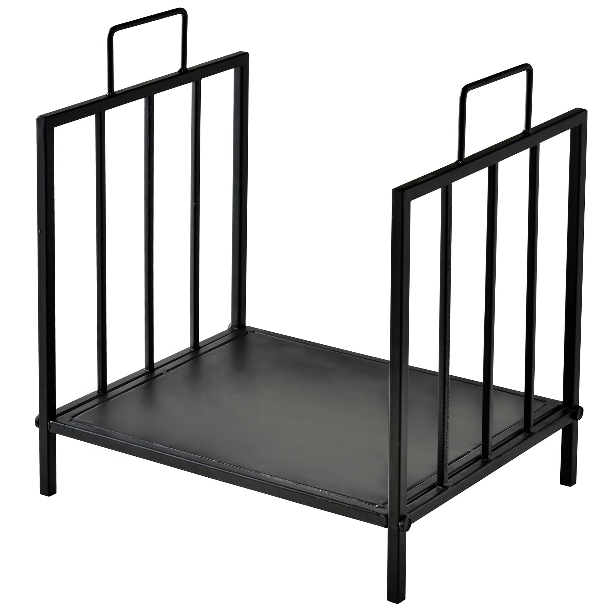 Outsunny Kamin Holzregal 44,5x33x46,5 cm Traditioneller Innen- und Außen Holzlager Holzständer mit Griffen Erhöhtes Design Schwarz