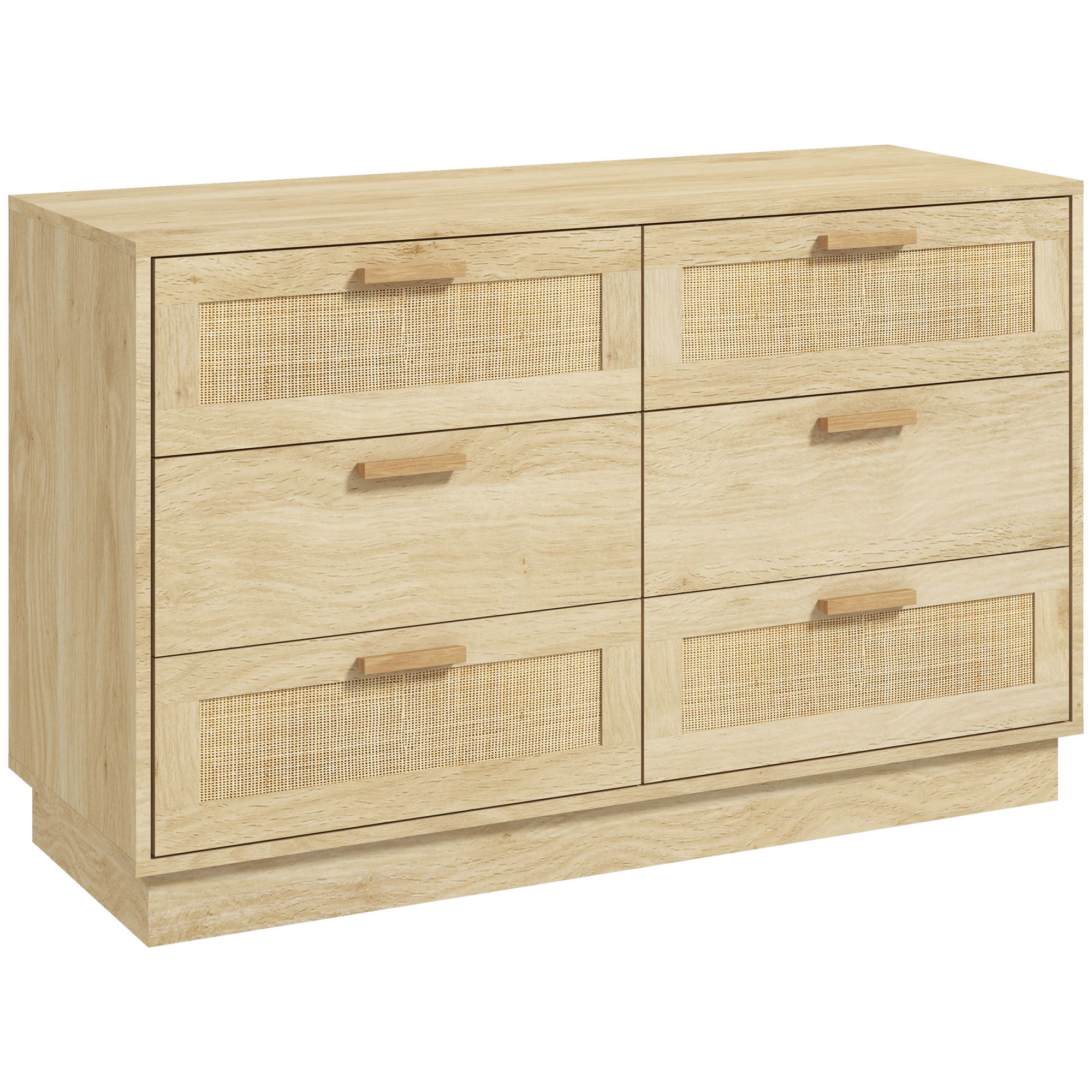 Noční stolek HOMCOM s ratanovými mřížkovými zásuvkami Boho styl Dresser s protiskluzovým řešením 110x40x69 cm Přírodní