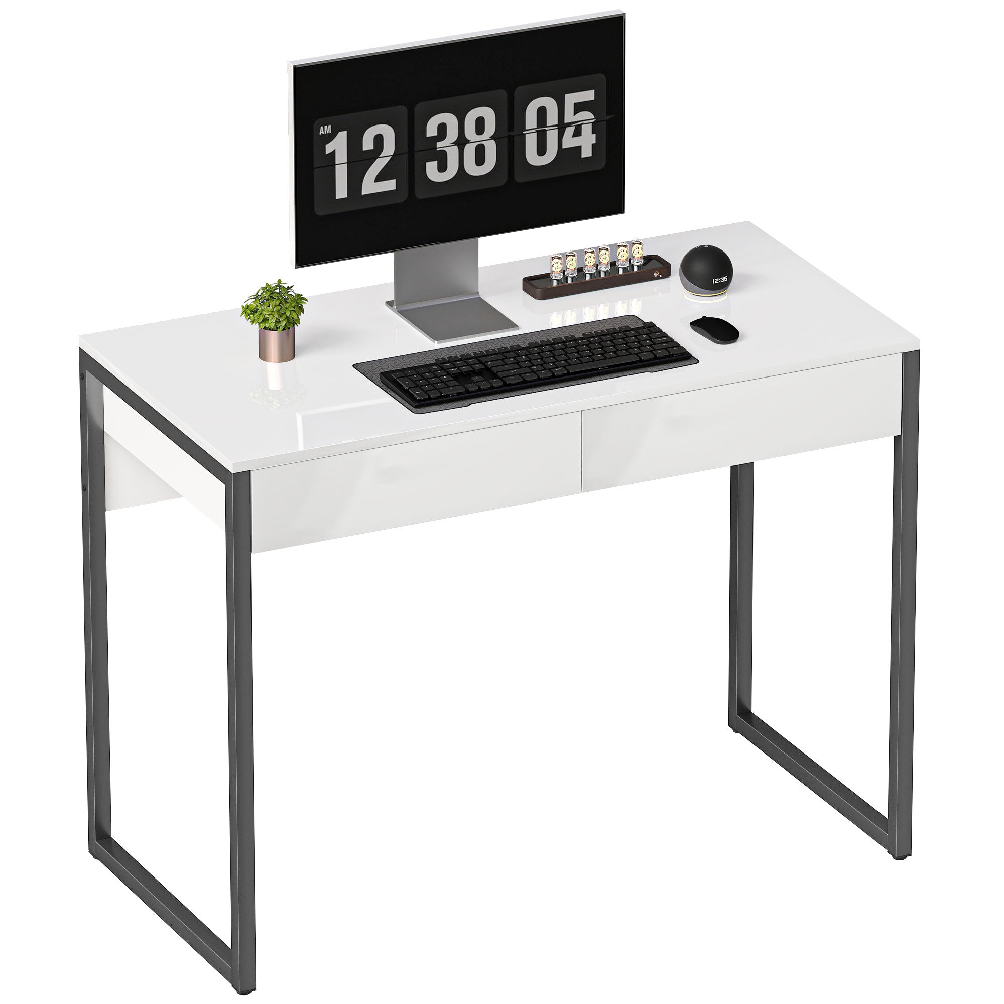 Computer Desk 100 x 50 cm (39.4 x 19.7 in) – 2-Drawer Steel Frame Desk, Compact Home Office, Black