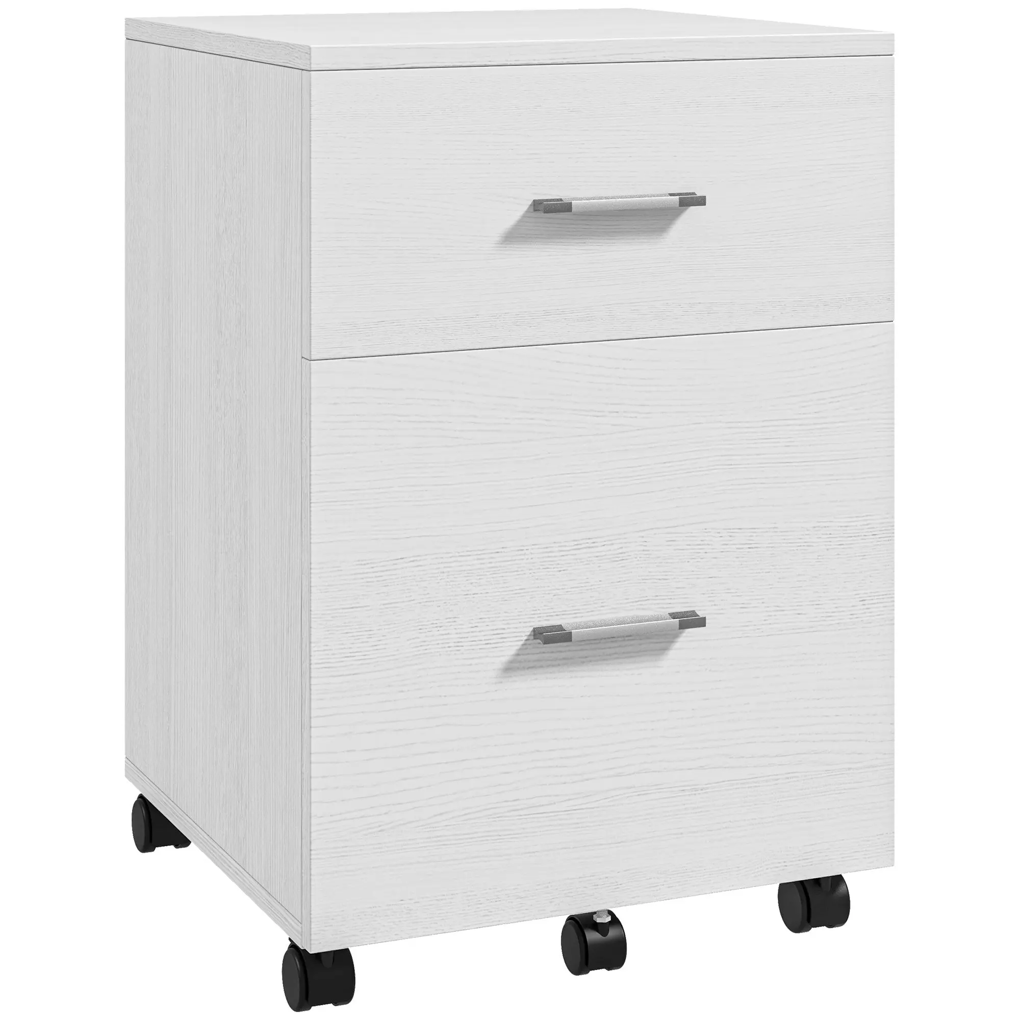2-Drawer Mobile File Cabinet with Wheels — Compact Office Storage for A4 & Letter Files, White, 15.6 x 15.4 x 23 in