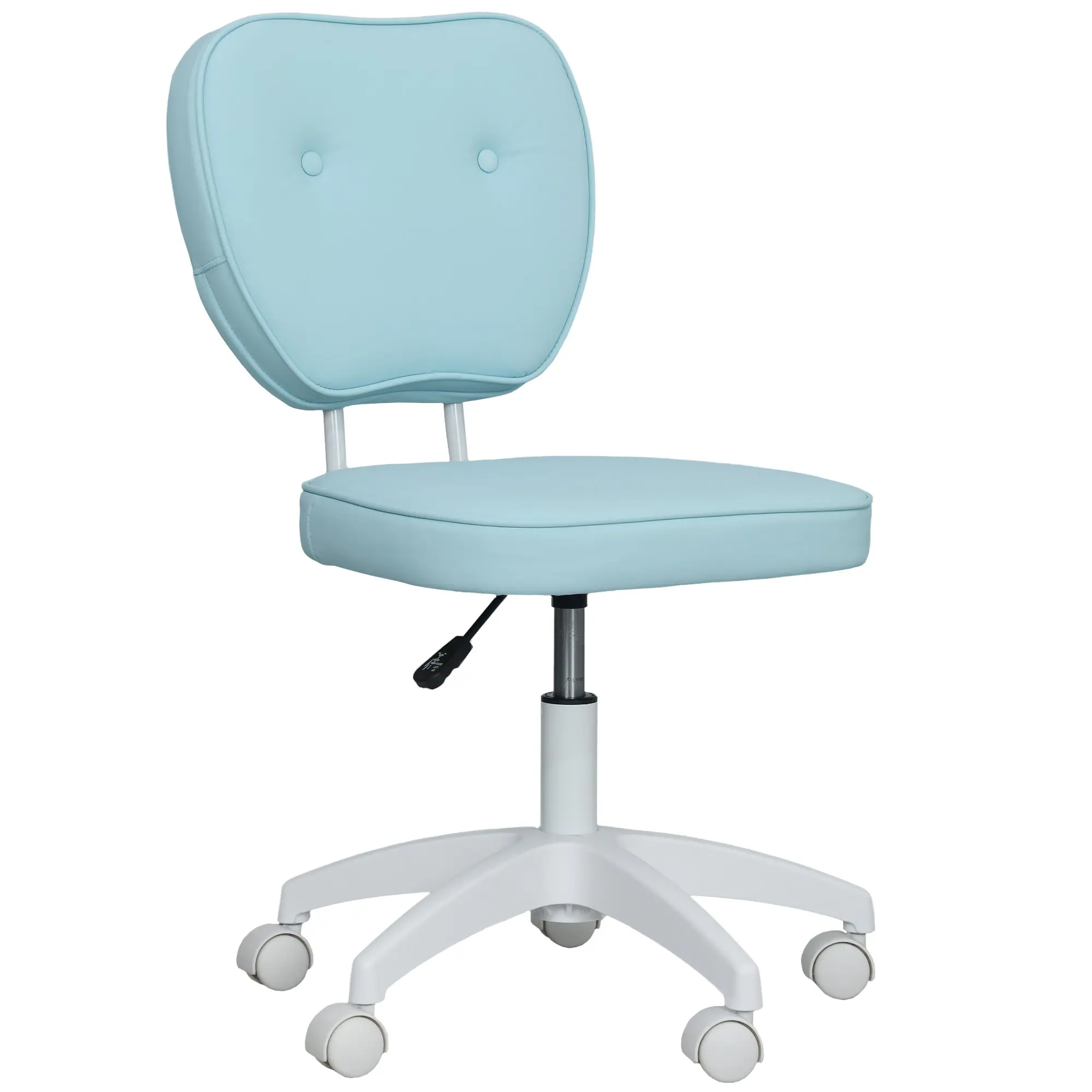 PU Upholstered Armless Office Chair — Swivel, Height Adjustable, 265 lb Capacity, Light Blue