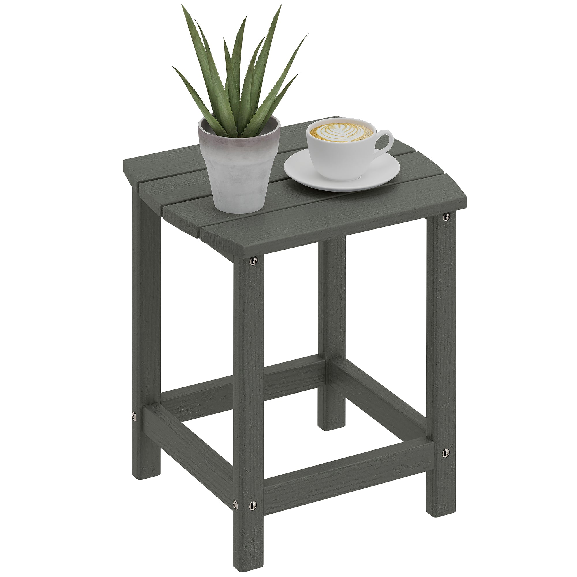Outsunny Patio-Beistelltisch 48 x 37 x 46 cm, wetterfestes HDPE, Balkon- und Terrassentisch, Grau