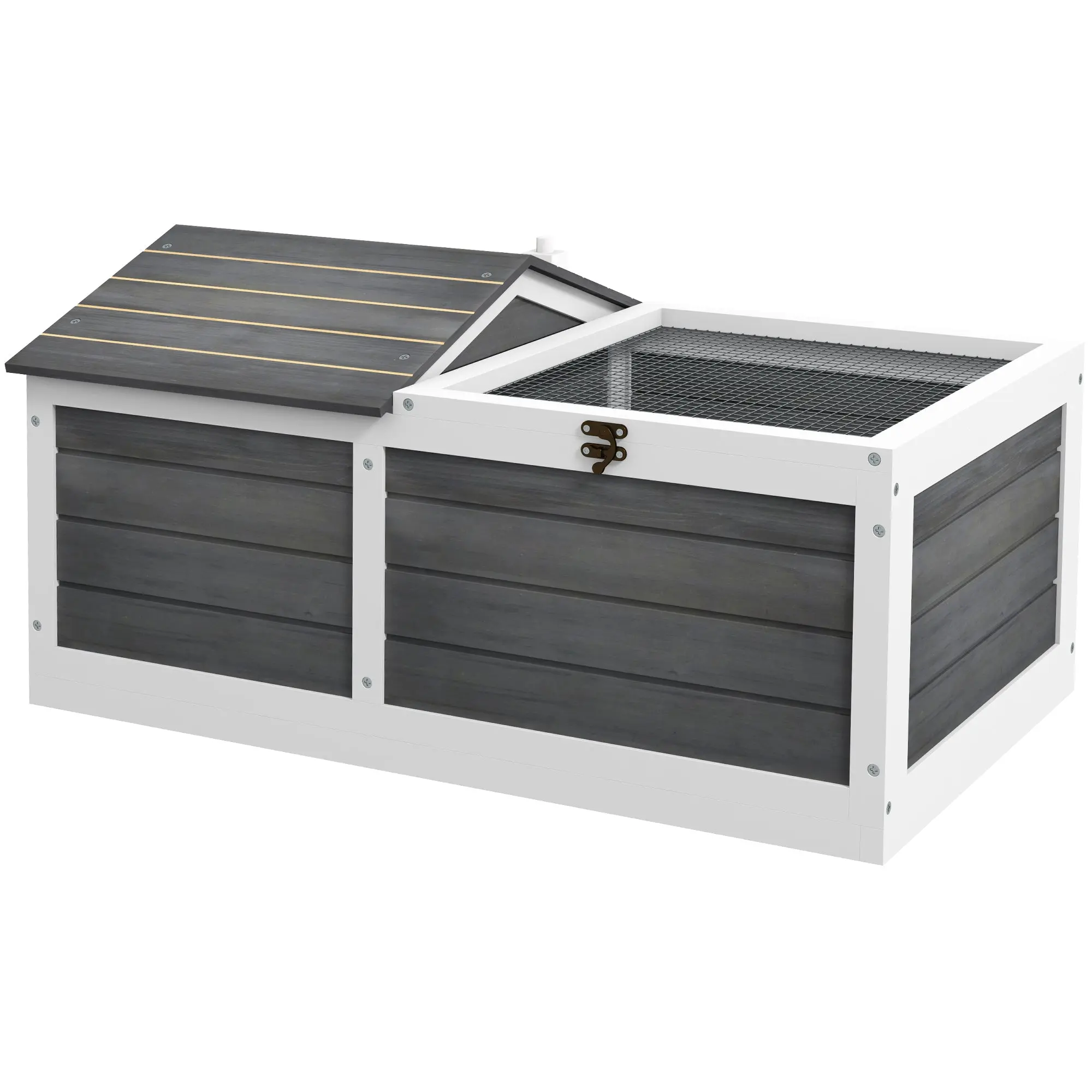 Wooden Enclosure Cage House for Small Pet Turtle with 2 Spaces 86 x 54 x 43 cm - Pine Wood