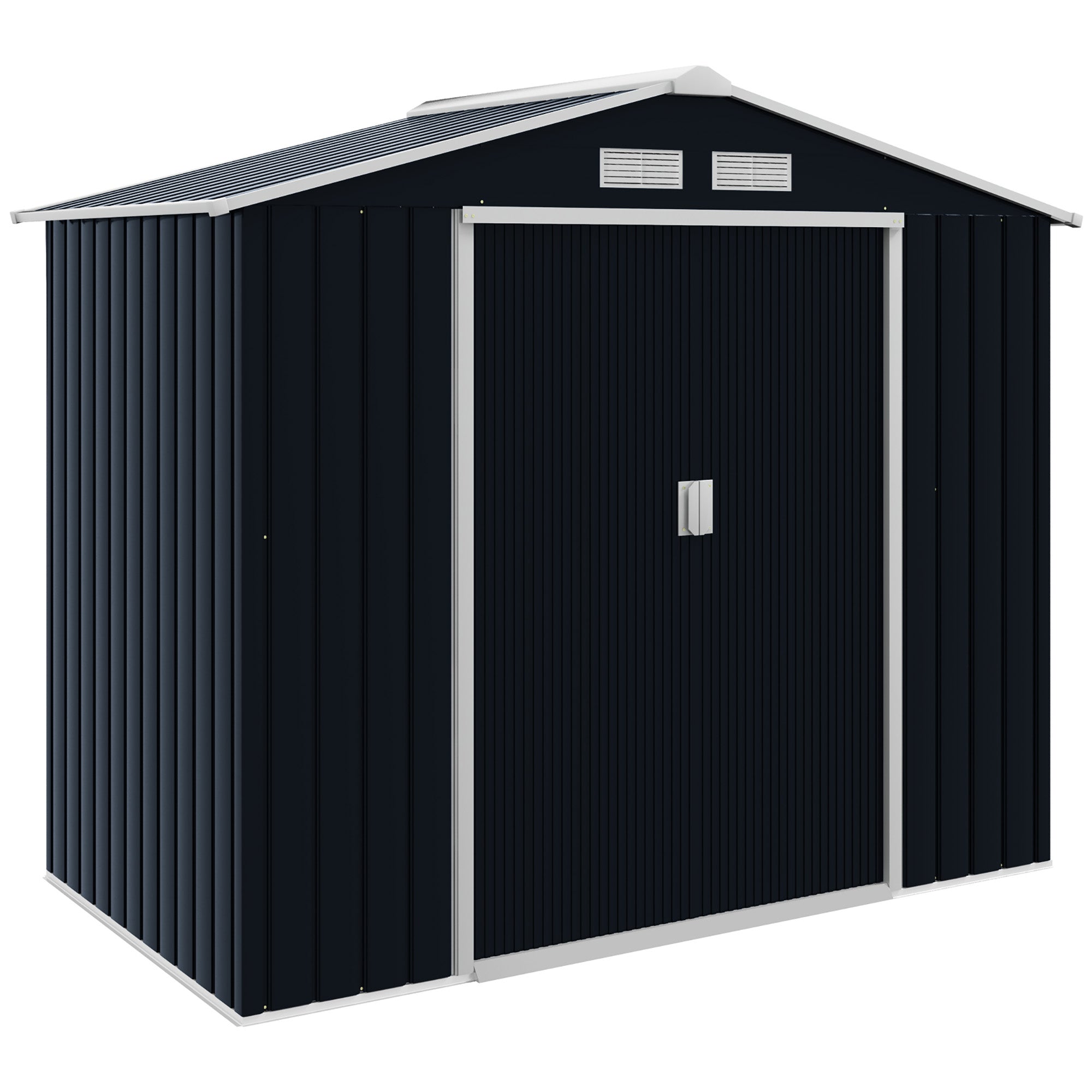 garden shed 2.42 m?, garden house with pent roof, sliding door, foundation, 213 x 130 x 185 cm, tool shed made of galvanized steel, weatherproof, for garden, Dark grey