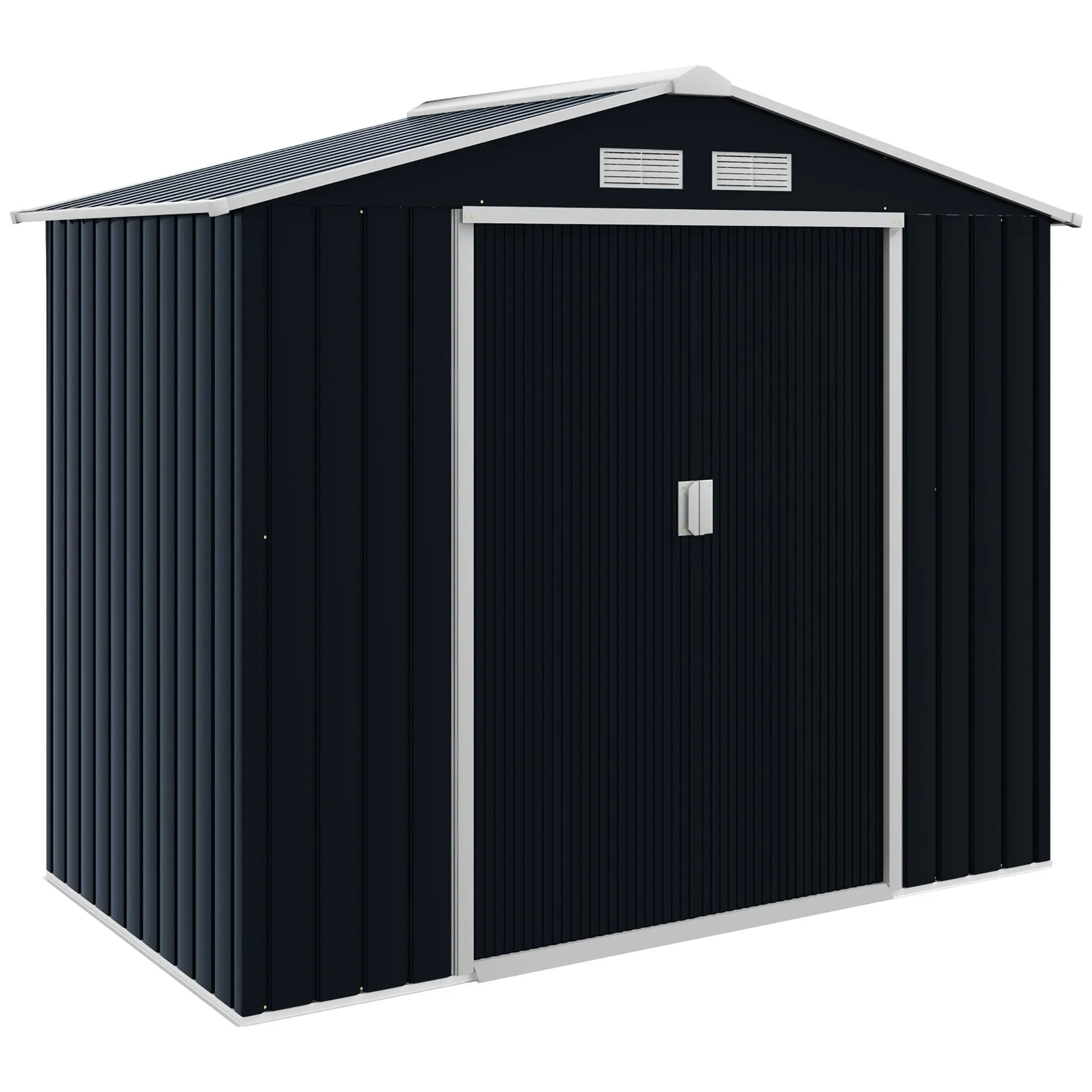 garden shed 2.42 m?, garden house with pent roof, sliding door, foundation, 213 x 130 x 185 cm, tool shed made of galvanized steel, weatherproof, for garden, Dark grey