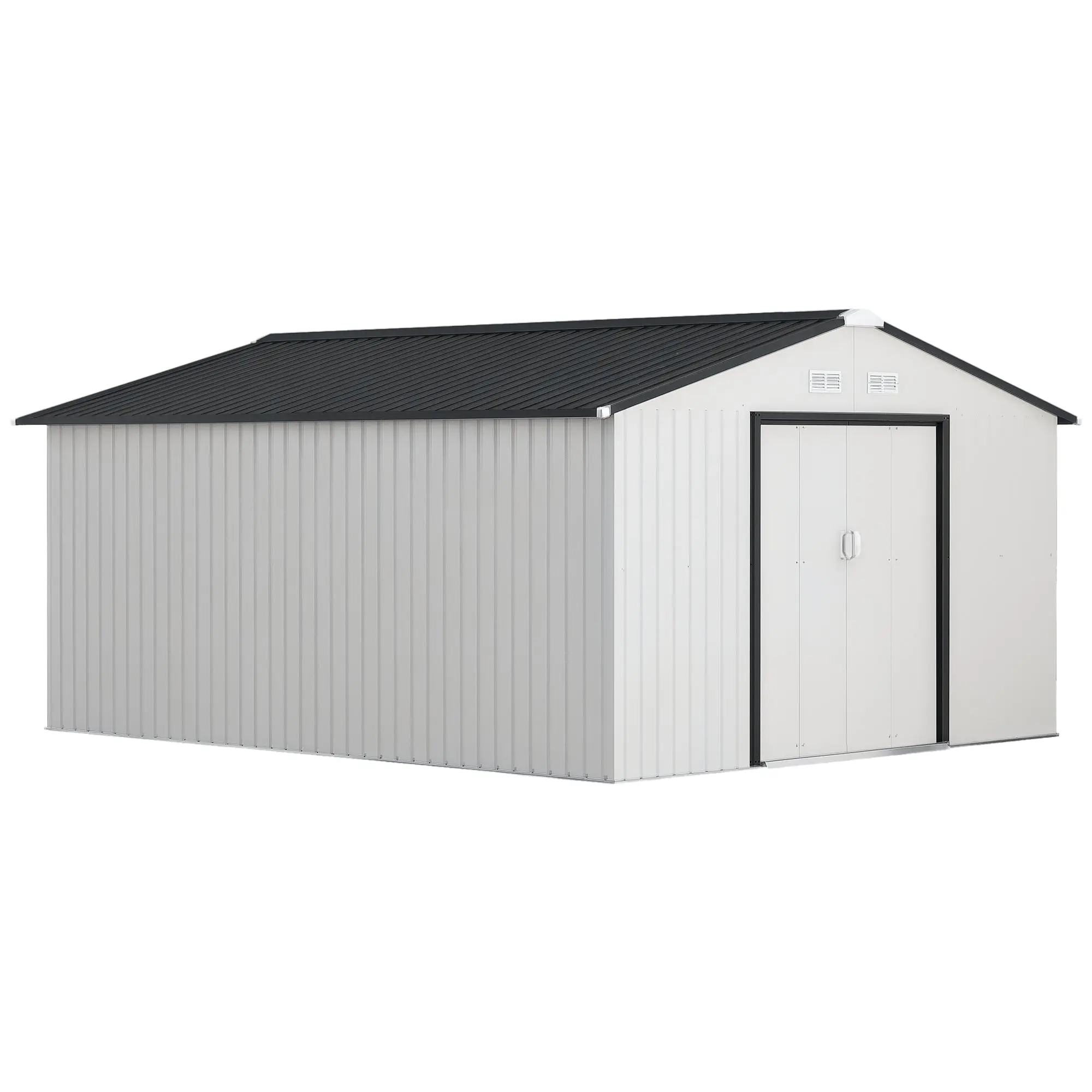 Garden Shed Exterior 12.4 m? 340x386x200 cm Garden Shed with Sliding Door Sloping Roof Reinforced Base (Floor Not Included) and 4 Windows White