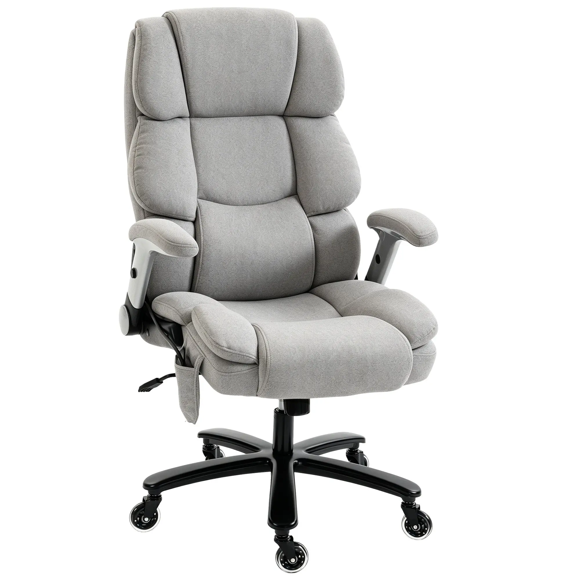 Office Chair — 397 lb Capacity, Inflatable Lumbar Support, Extra-Wide Executive Seat, Flip-Up Arms, Pocket Springs, Class-4 Gas Lift, Light Gray