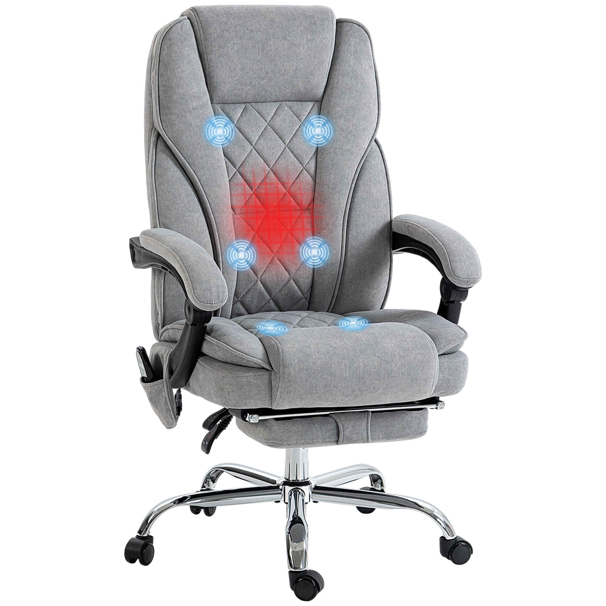 Office Chair with Vibration Massage, Ergonomic Desk Chair with Reclining Function, Heating, Adjustable Swivel Chair with Footrest, Remote Control, Side Pocket, Gray