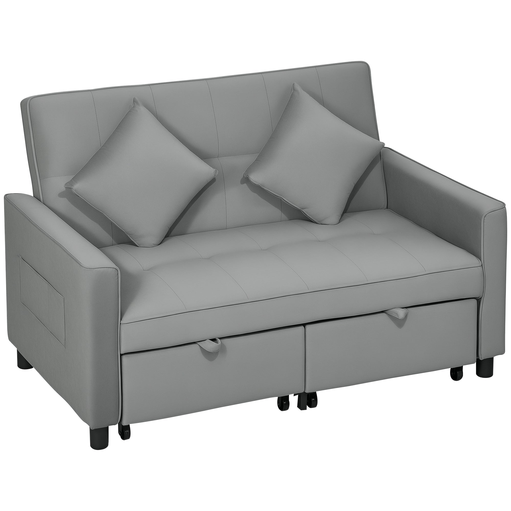Sleeper Sofa, 2-Seater Sofa with Sleeping Function, Adjustable Backrest, Couch with Pillows, Velvet Look, L-Shaped Sleeper Sofa with Storage Box, Rollers for Living Room, Guest Room, Gray