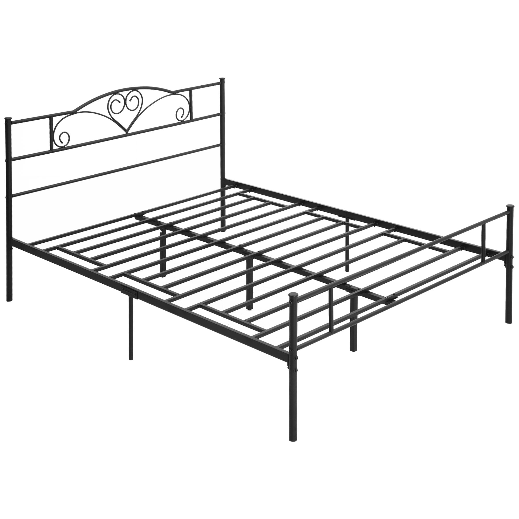 Metal Double Bed Frame for 150x200 cm Mattress with 31 cm Headboard and Legs Bed Structure with Underbed Storage Space 158x211x106 cm Black