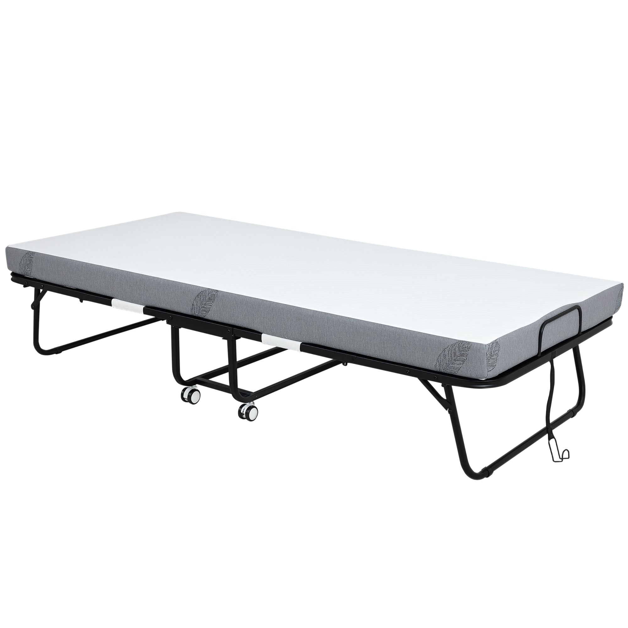 HOMCOM Vouwbed 200x90x42,5 cm Draagbaar Campingbed met Eenpersoonsmatras, Wielen en Remmen, Belastbaar tot 150 kg voor Slaapkamer, Woonkamer, Kantoor Wit