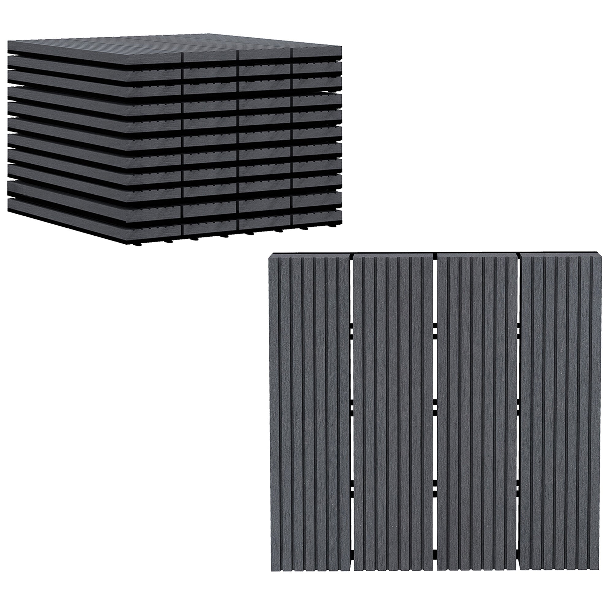Outsunny Σετ 11 Τεμαχίων Εξωτερικών Πλακιδίων 30x30 cm 1 τ.μ. Για Εξωτερική Δαπεδόστρωση Κήπου Μη Ολισθηρά και Ανθεκτικά στις Καιρικές Συνθήκες Εύκολη Εγκατάσταση για Βεράντα Μπαλκόνι Γκρι