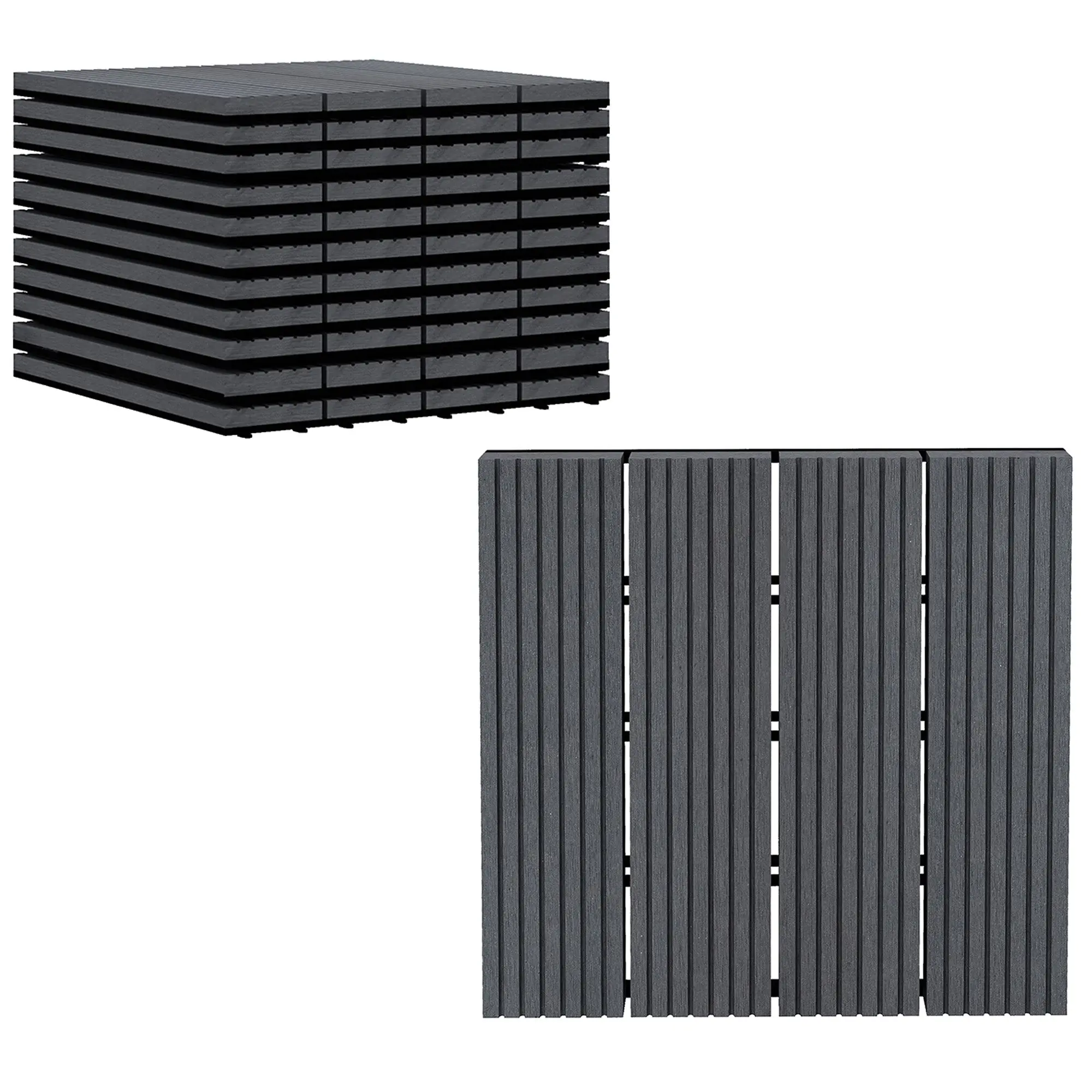 11-Piece Set Exterior Tiles 30x30 cm 1 sqm Outdoor Garden Flooring Non-Slip and Weather Resistant Easy Installation for Garden Terrace Balcony Gray