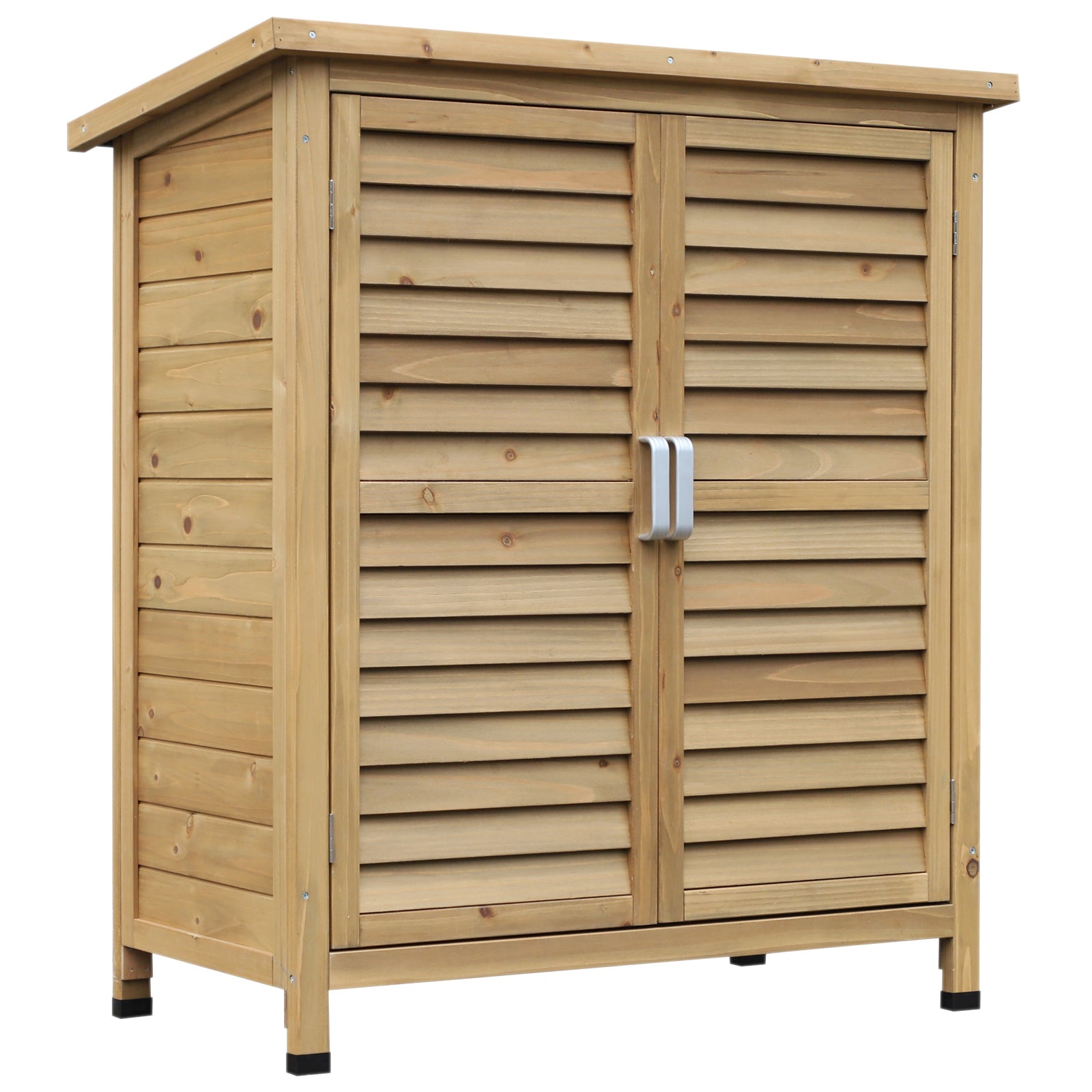 Outsunny Fa Kerti Tárolószekrény 87x46,5x96,5 cm 2 Belső Polccal, 2 Szellőző Ajtóval és Dőlt Tetővel a Kültéri Természetes Teraszhoz