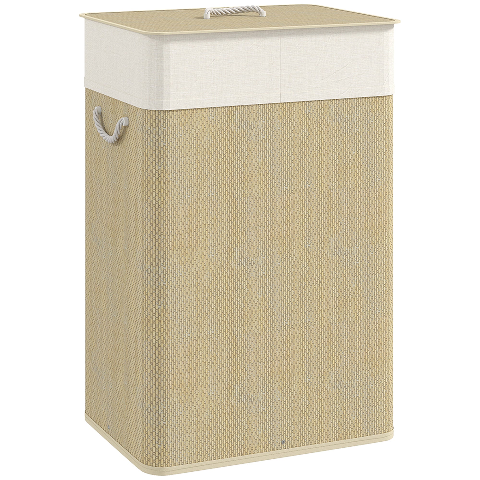 HOMCOM Tvättkorg med Lock 72L Bambu Tvätthink med Avtagbar Inre Påse och Handtag för Tvättstuga Sovrum 40x30x60 cm Naturlig