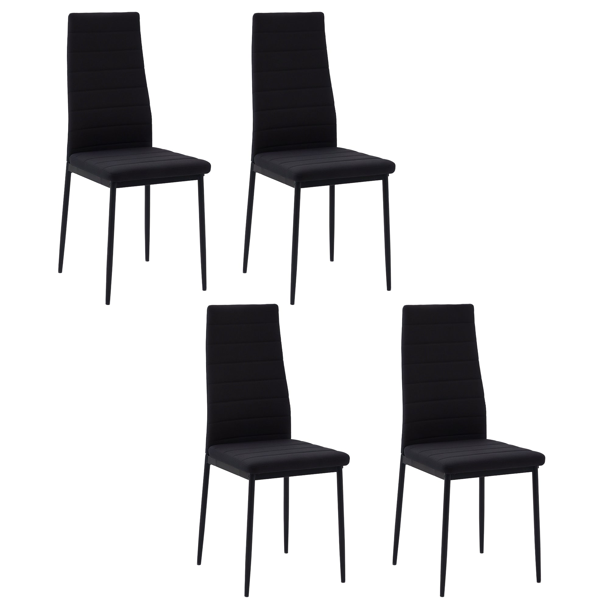 HOMCOM Sæt med 4 Polstrede Spisestole i Lærred - Moderne Køkkenstole med Høj Ryglæn og Metalben - Maksimal Belastning 120 kg - 41x50x97 cm - Sort