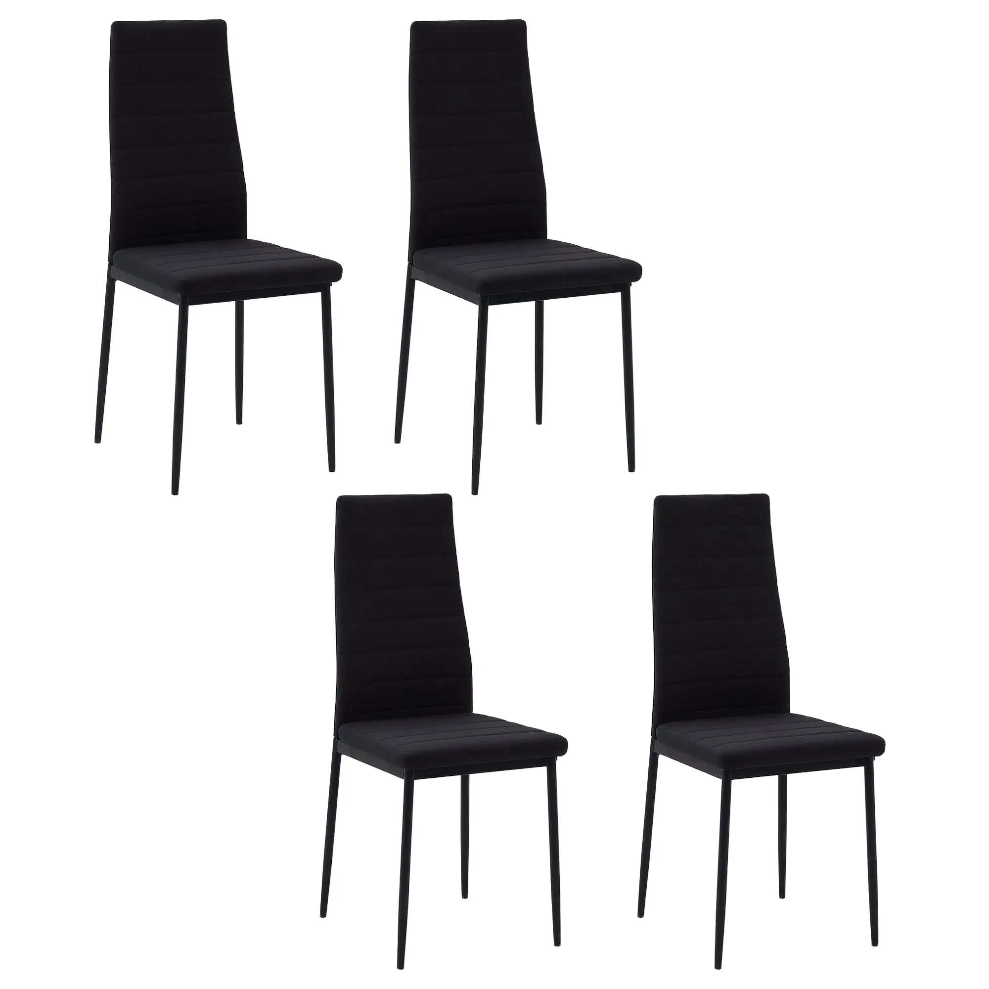 Set of 4 Upholstered Dining Chairs in Linen Modern Kitchen Chairs with High Back and Metal Legs Load 120 kg for Living Room 41x50x97 cm Black