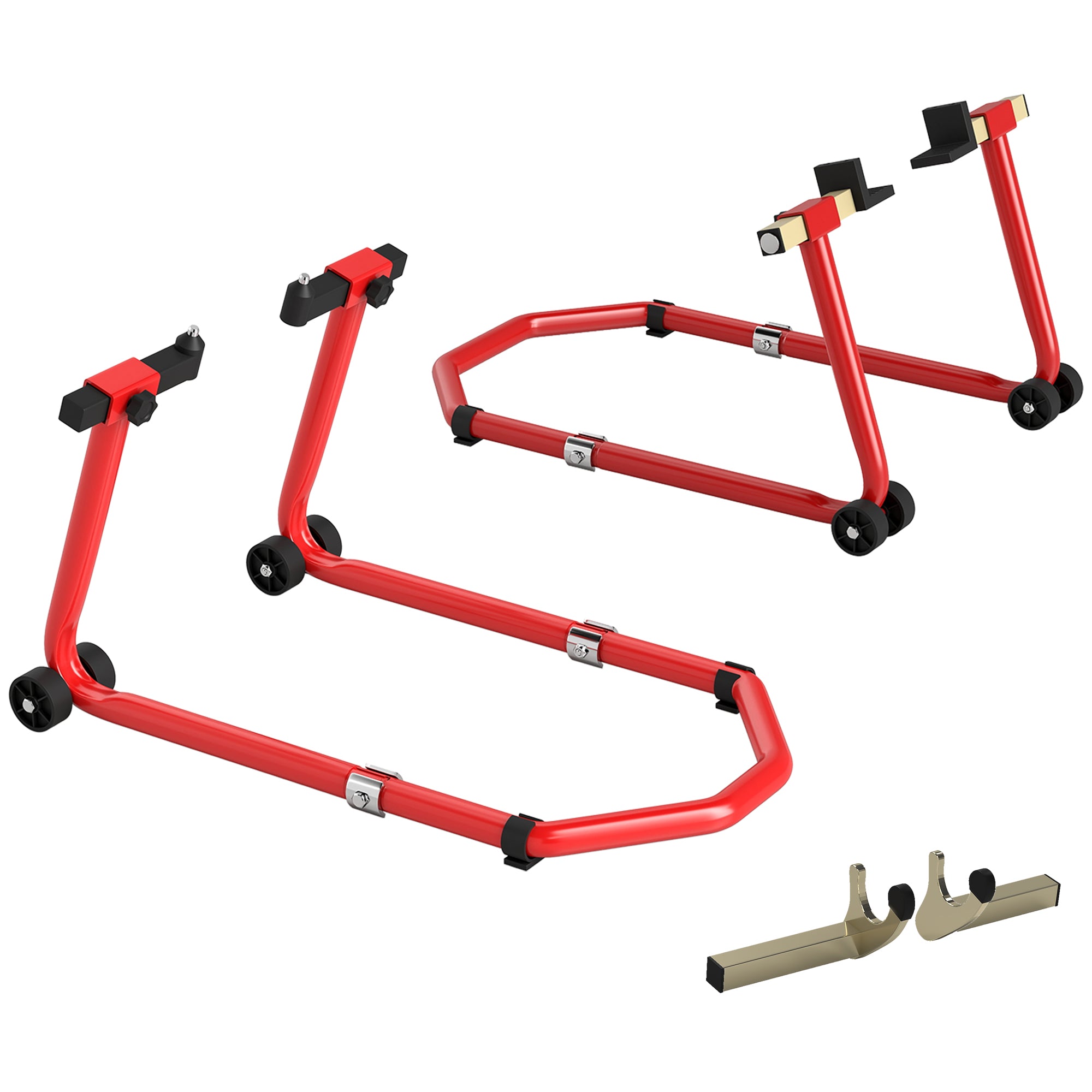 HOMCOM Support Universel de Moto avec Charge de 390 kg - Support de Roues Avant et Arrière avec Adaptateurs de Fourche U et L Réglables et Roues pour Réparation et Entretien