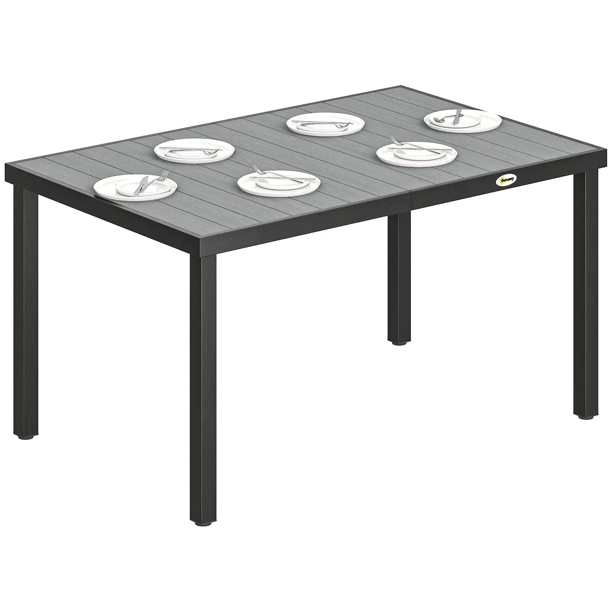 Rectangular Garden Dining Table, 140 x 90 x 74 cm (55.1 x 35.4 x 29.1 in) – Steel Frame & Removable WPC Slatted Top, 50 kg (110 lb) Load, Gray — For Patio & Balcony