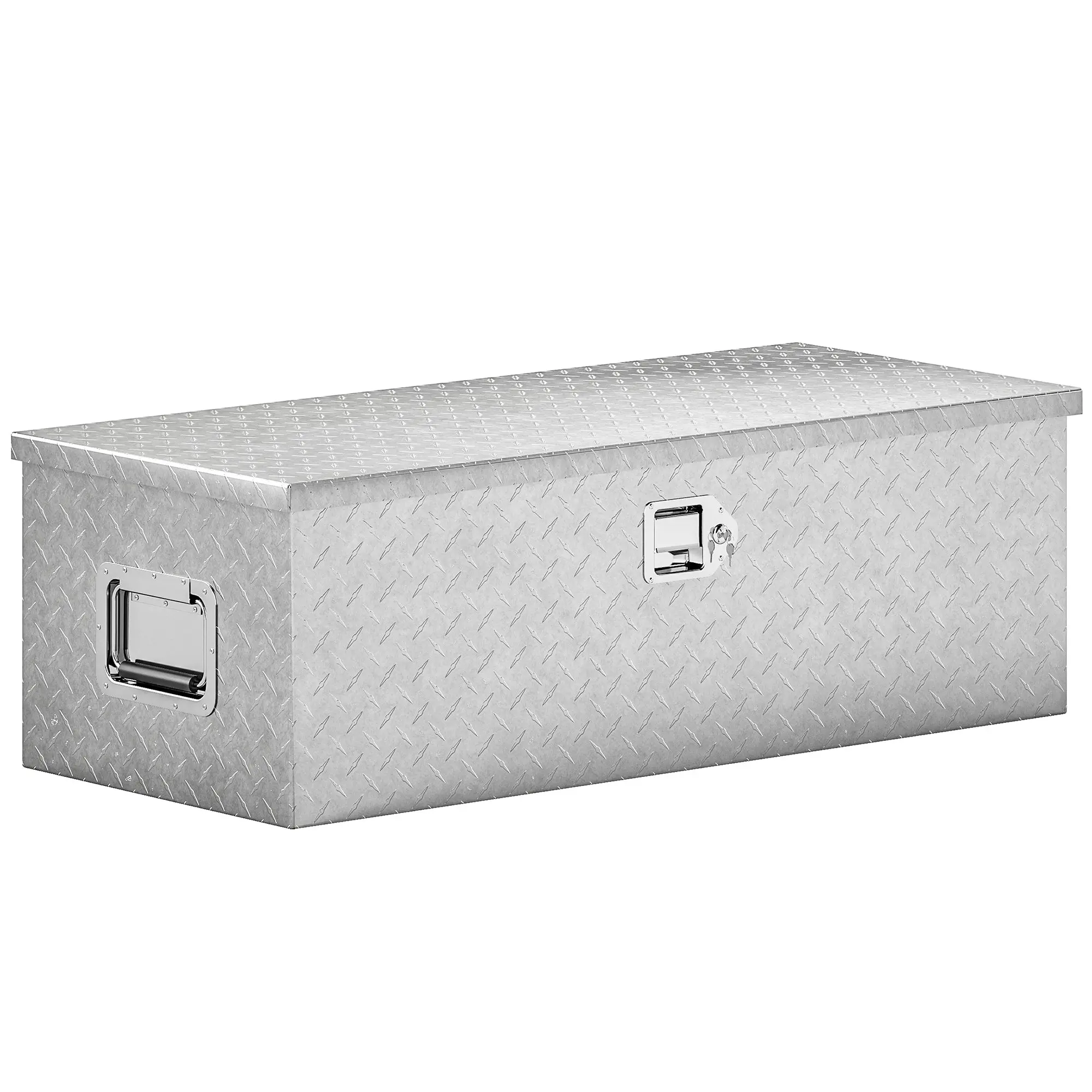 Aluminum Toolbox with Lock & 2 Keys, 43 L (76.2×33×24.4 cm / 30×13×9.6 in), Side Handle, Weather-Resistant – Silver
