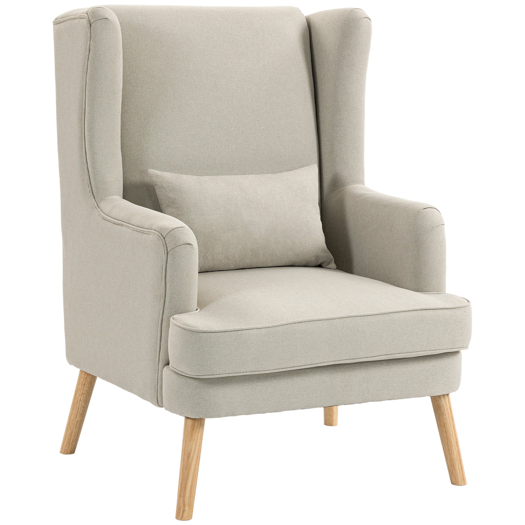 Fauteuil à oreilles HOMCOM avec coussin lombaire — dossier haut, assise large, tissu aspect lin, style scandinave, beige