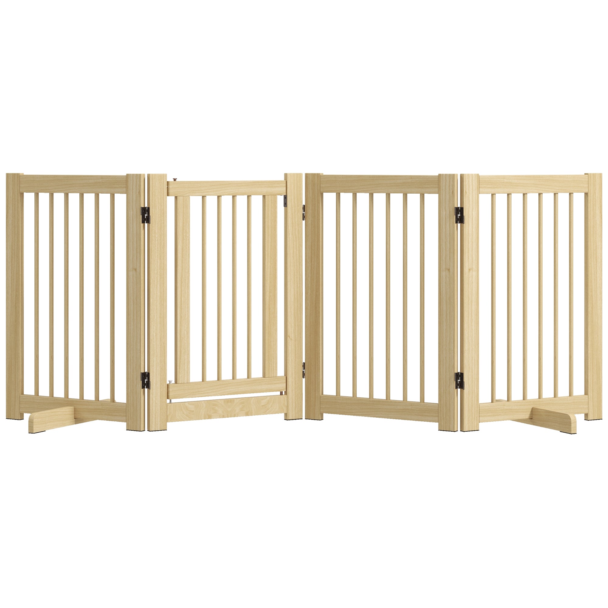 PawHut Hunde-Barriere Freistehendes Sicherheitstor mit Füßen 204 x 75 cm Holz Hundetor Treppentor Türtor Treppentor für Treppen, Türen, Küche, Flur, 4 Paneele, Natur