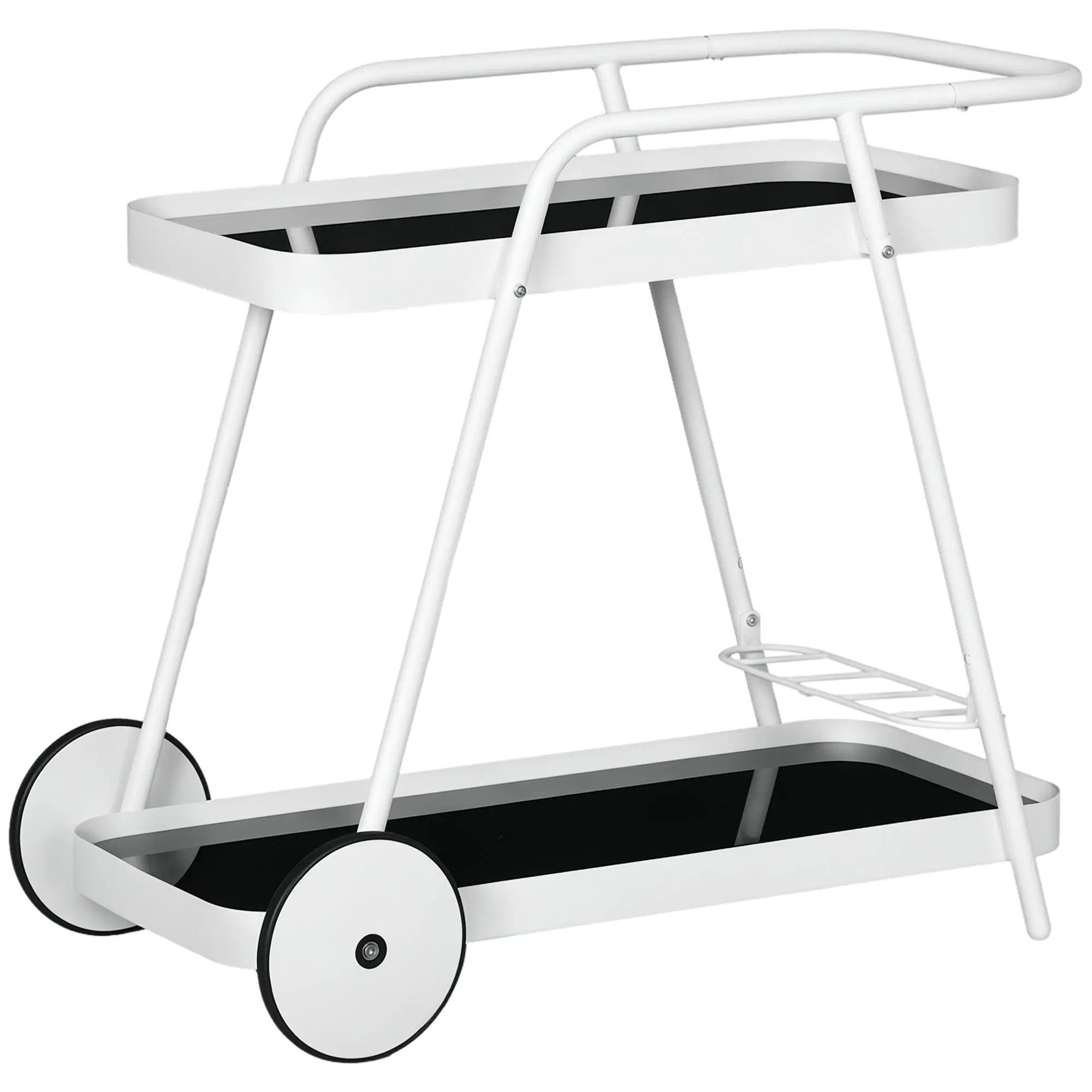 Outdoor Serving Cart, 2-Tier Rolling Cart, Wine Rack on Wheels, Steel Frame, for Pool, Party, Garden, 86.5 x 51 x 78 cm, Black+White