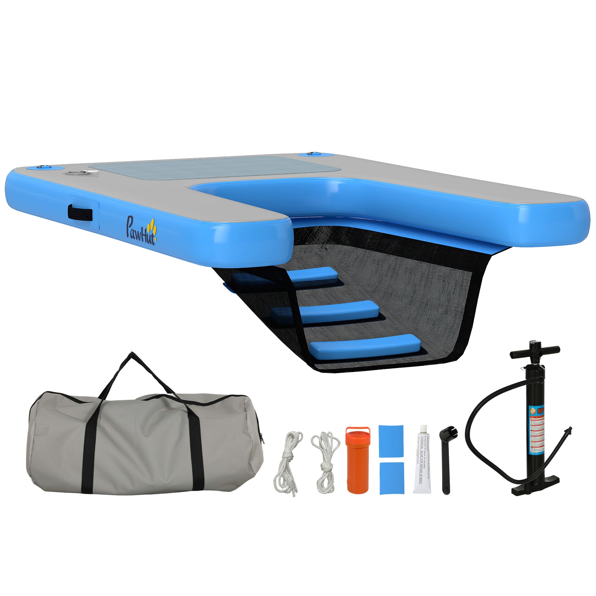 PawHut Inflatable Dog Raft Ramp, floating water sports platform with ...