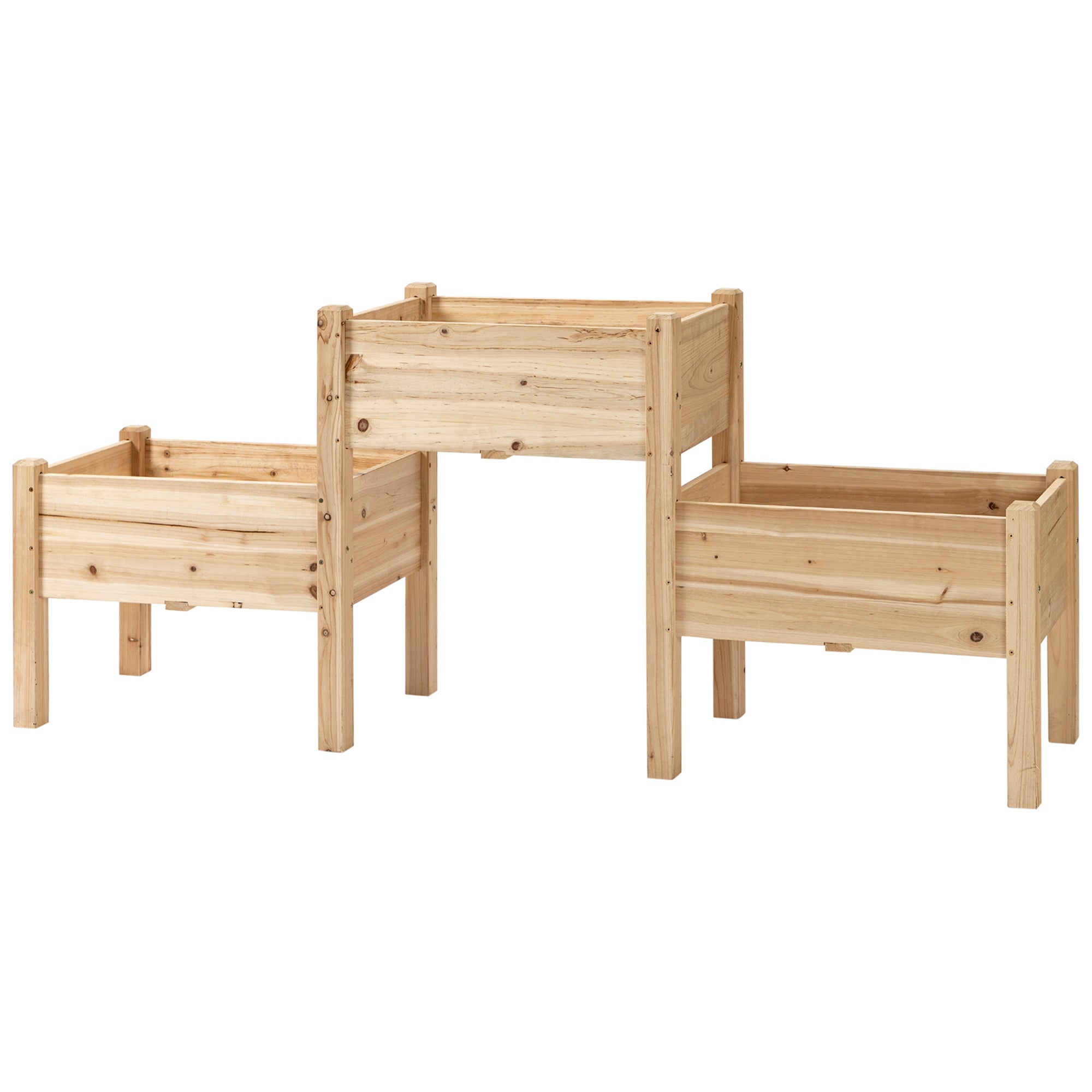 Outsunny Dreifach-Terrassen-Hochbeet mit 3 Doppel-Containern 184L x 45B x 80H cm Vorbehandelter Fichtenholz-Einlagen für Bewässerung