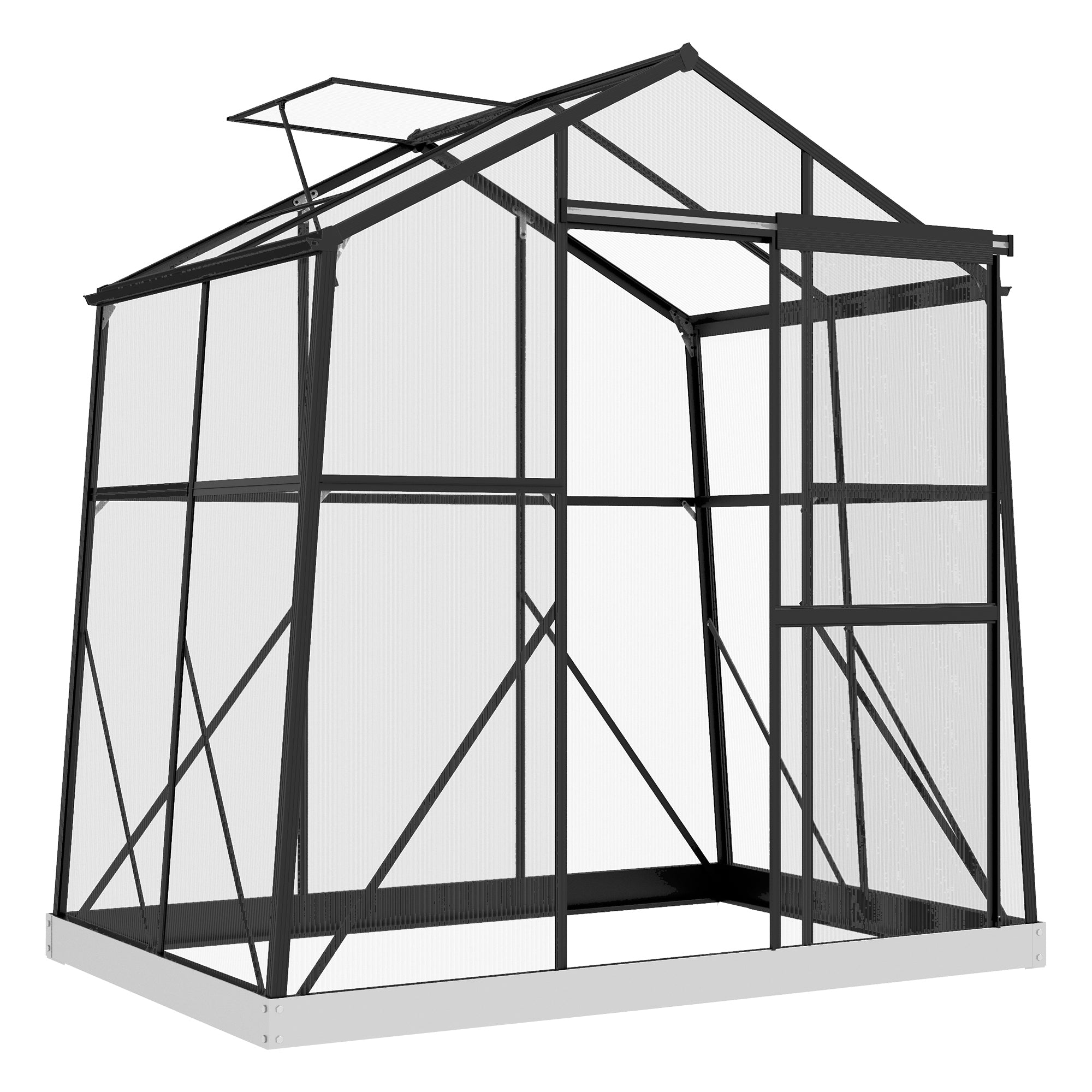 Greenhouse Aluminum 131 x 192 x 203 cm Greenhouse 2.51 m? Tomato House with Window, Sliding Door, Foundation, Plant Growing House for Garden, Balcony, Black