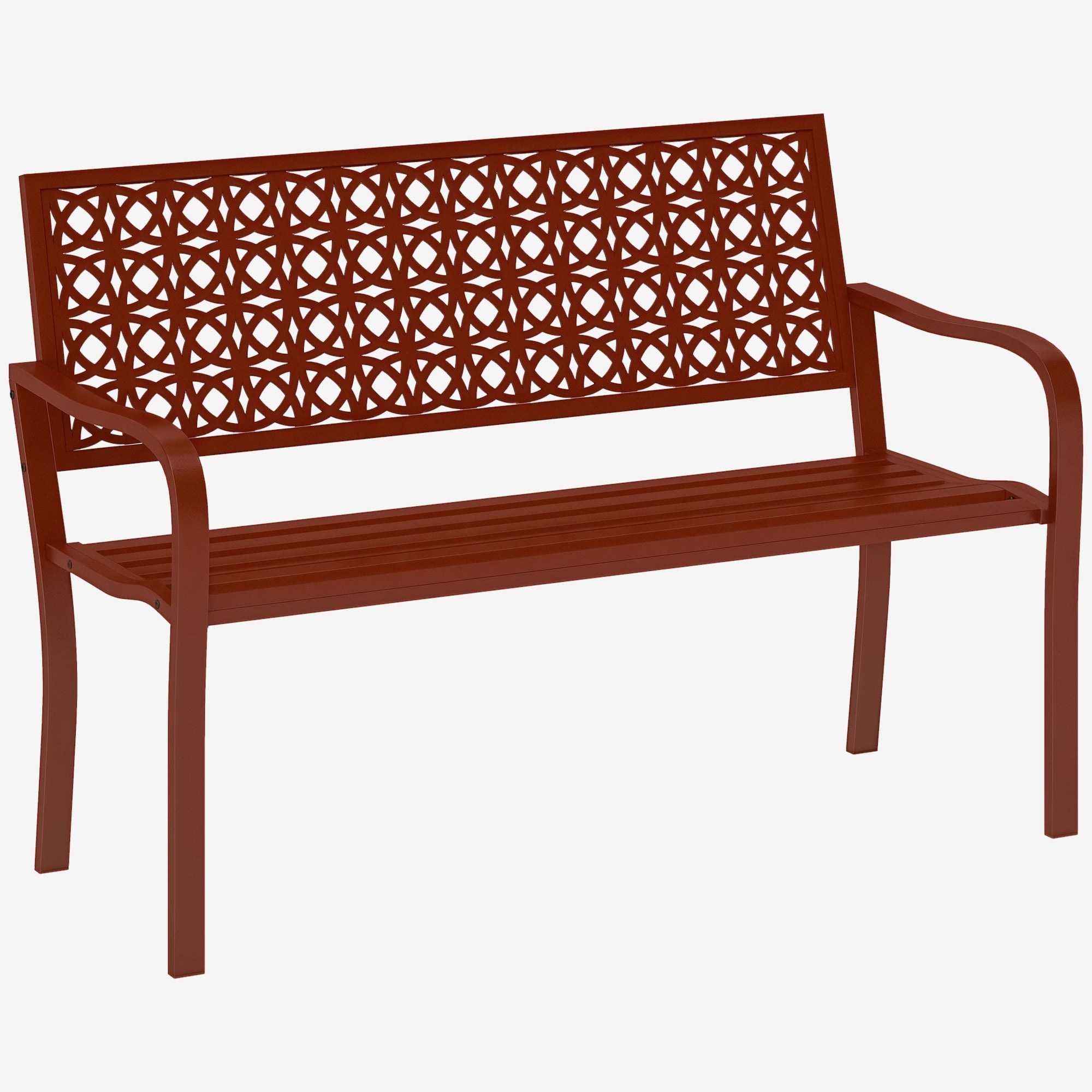 2-Seater Garden Bench, Weatherproof Bench, Garden Furniture with Back & Armrests, Park Bench 240kg Capacity, Balcony Bench for balcony Terrace, Garden, 127 x 63 x 85cm, Red