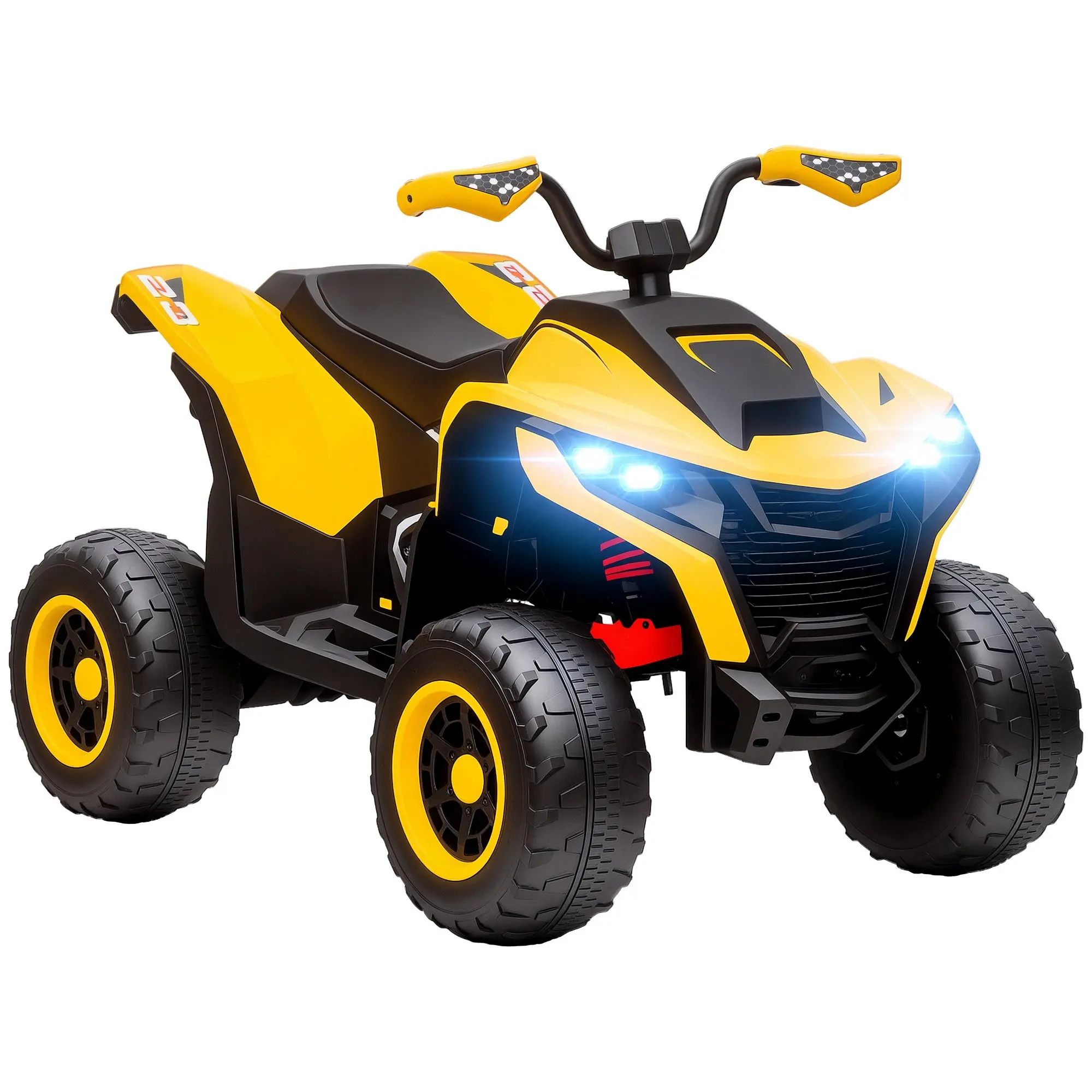 Electric Quad for Kids 12V Kids Quad with 2 Motors, 3-6km/h Ride-On Quad with Suspension, LED Lights, Children's Car with USB, Music for 3-8 Years, Yellow