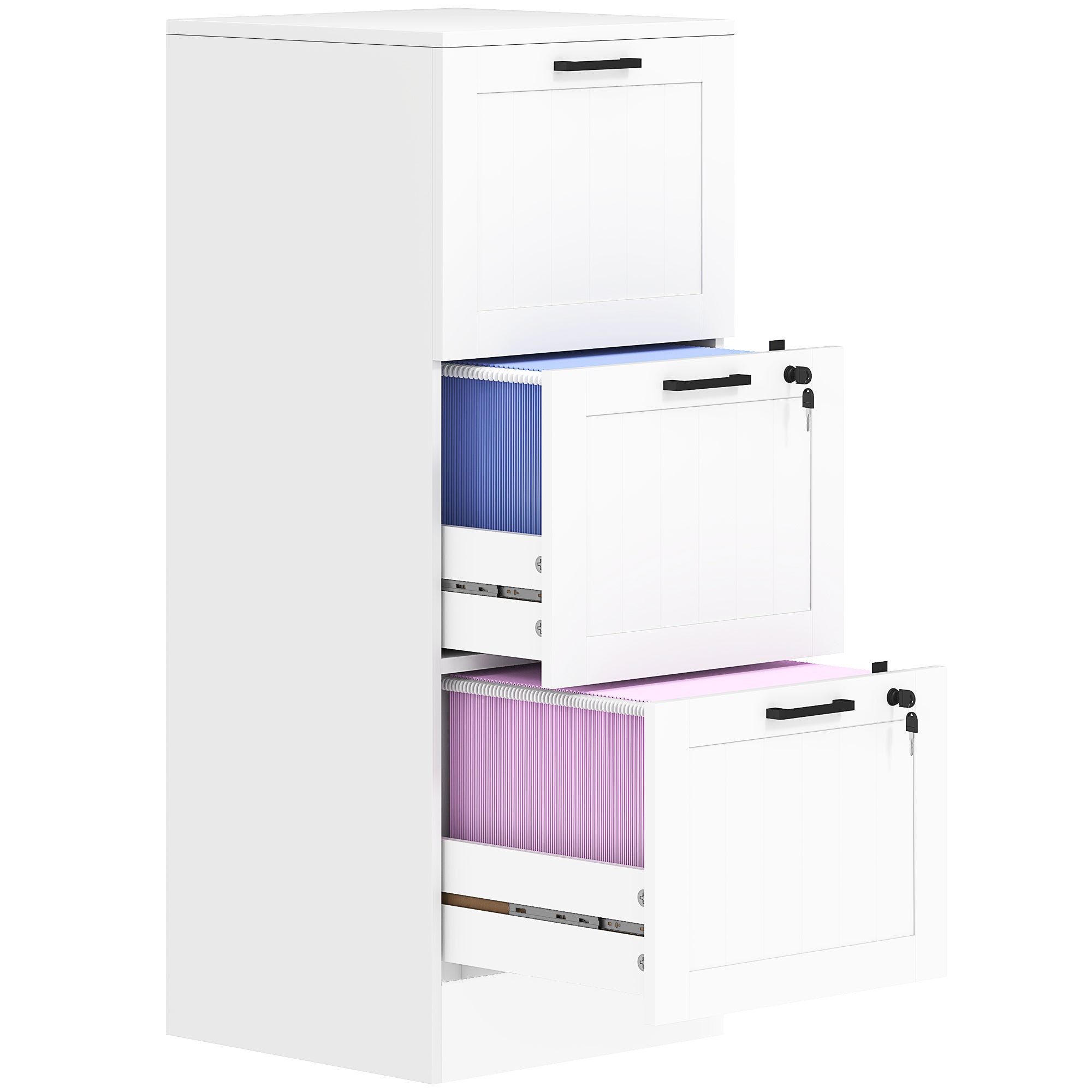 HOMCOM Büro Schafkëscht mat 3 Schafen - Schafkëscht mat Schlësselen an Hängend Mapen fir A4 an Bréif 40x40x101cm Wäiss