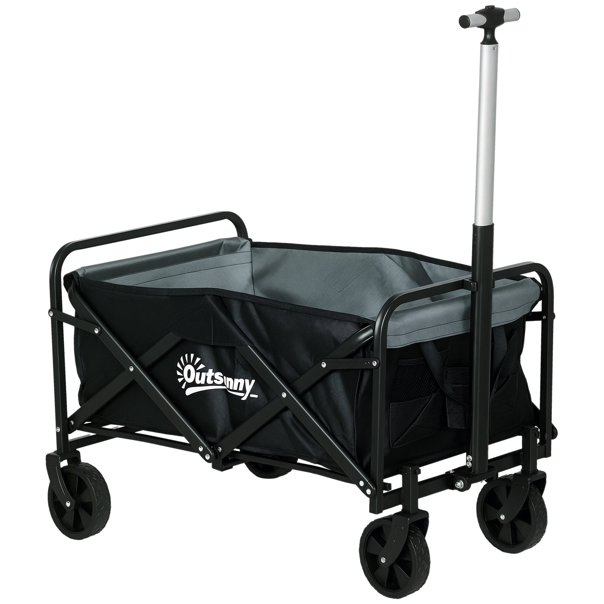 Chariot de Jardin Outsunny Chariot Pliant de Plage avec 4 Roues Ajustables Capacité de 70 L et 80 kg pour le Shopping et le Camping Noir
