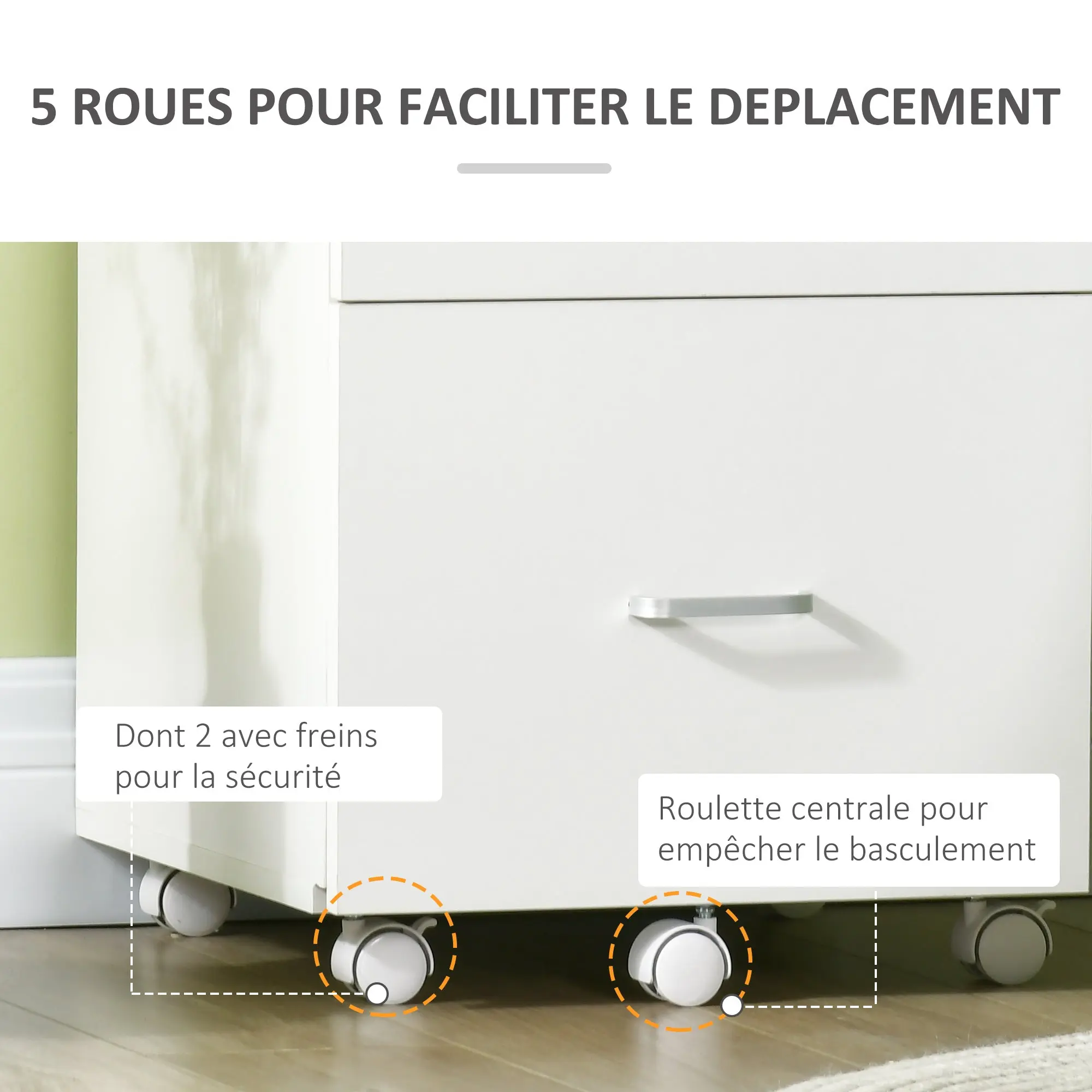 Desk Container Storage on Wheels Filing Cabinet Office Furniture 2 Lockable Drawers made of MDF Chipboard Dimensions 43L x 45W x 72H cm White