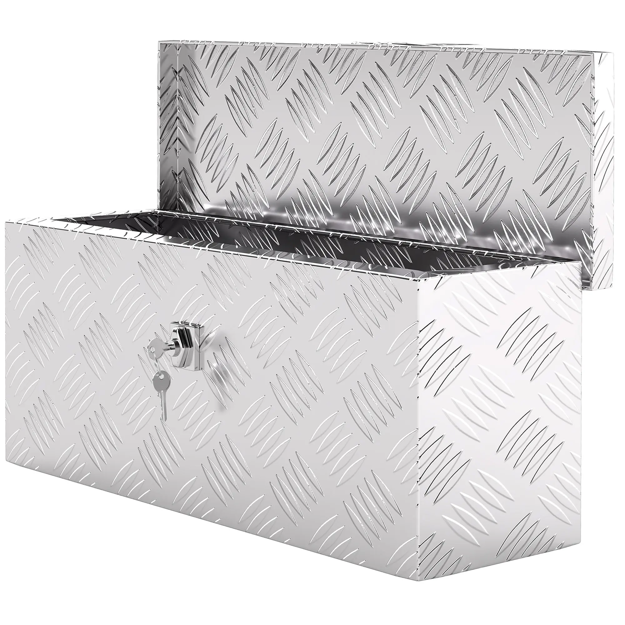 Storage Box - Aluminum Toolbox - Aluminum Tool Case with Key Lock 50L x 15.5W x 20.5H cm - Silver