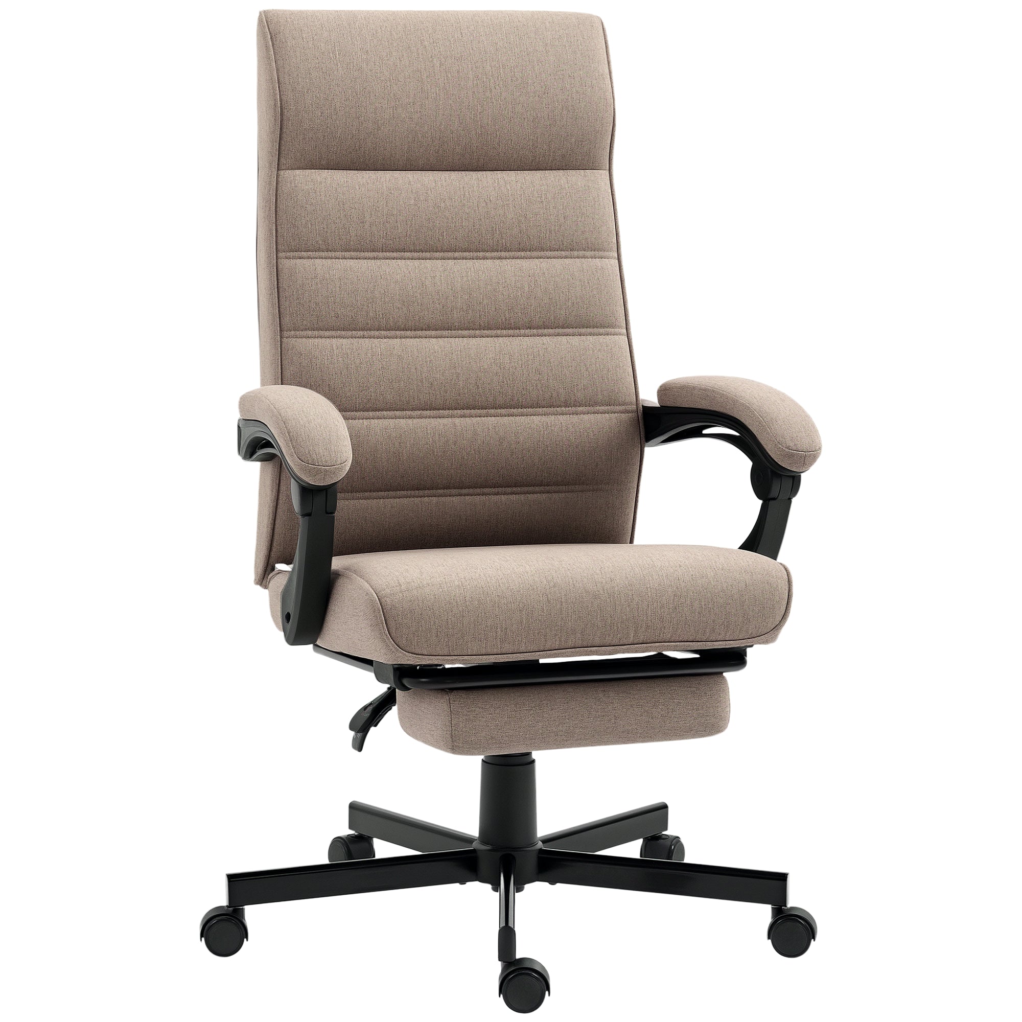 Reclining Office Chair Ergonomic Desk Chair with Footrest 135° High Back Swivel Computer Chair Adjustable Height Linen Fabric Load 120 kg Brown