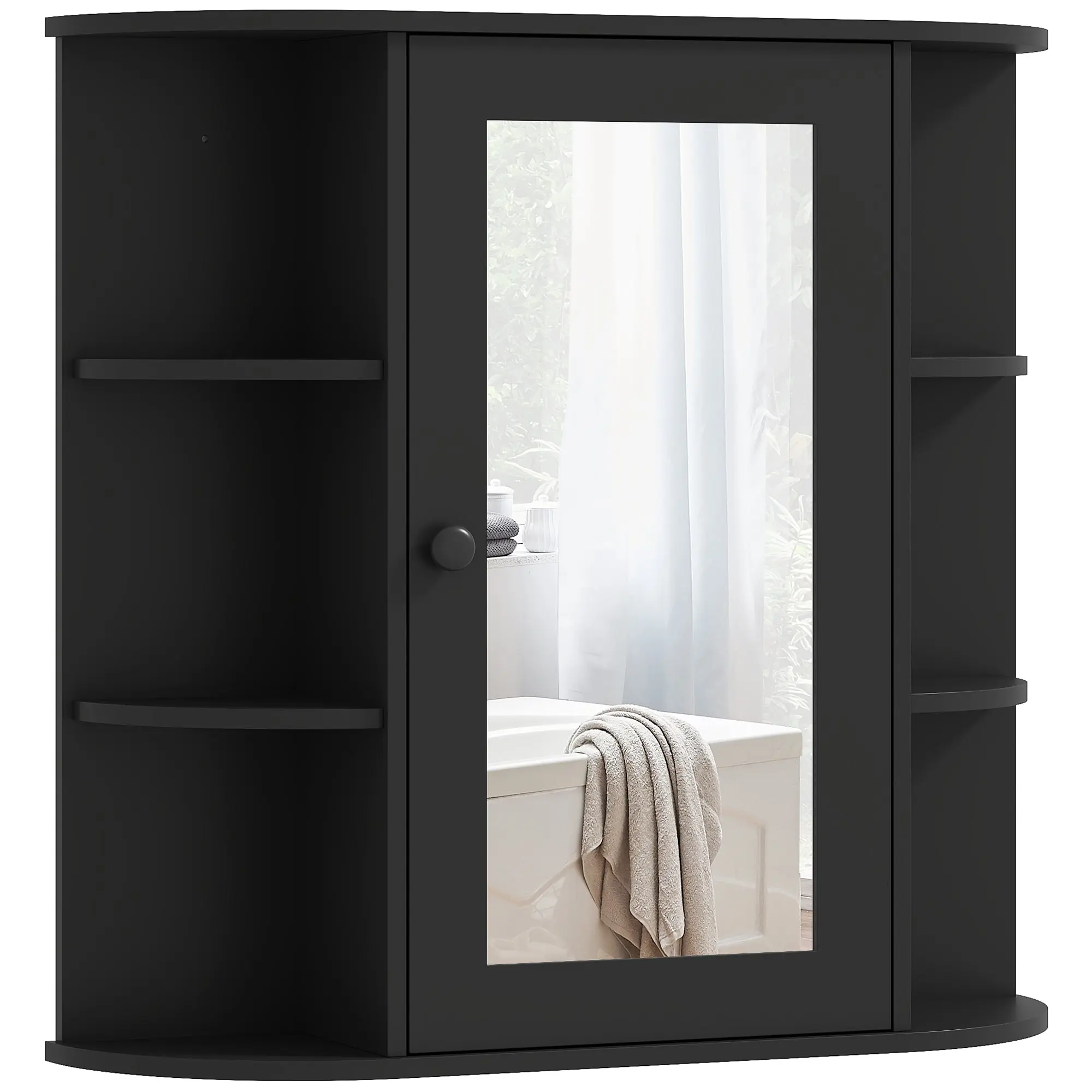 Bathroom Mirror Cabinet with 6 Open & 2 Closed Shelves, Black — 66 x 17 x 63 cm (26 x 6.7 x 24.8 in)