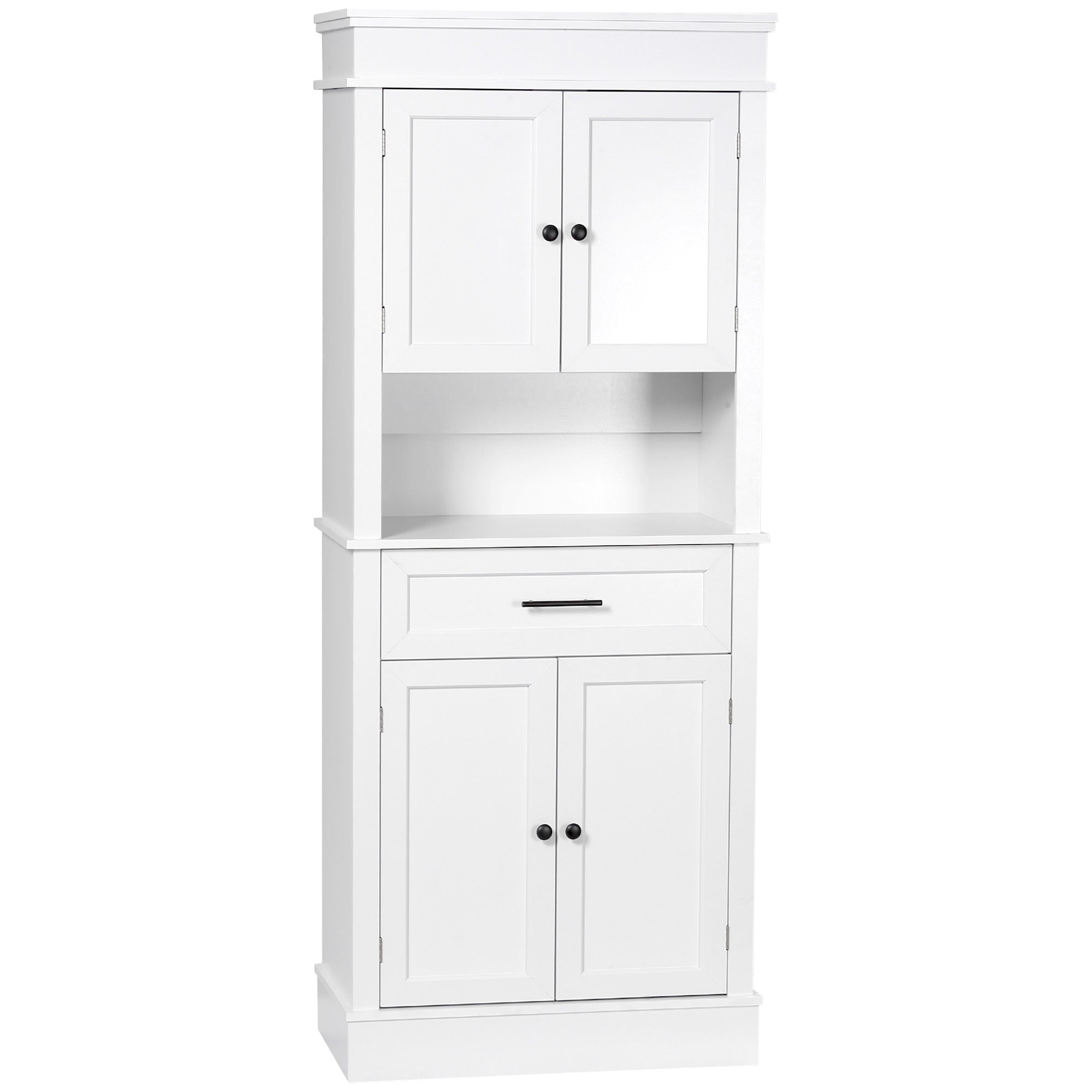 HOMCOM Køkken Buffet Skab Mikroovn Opbevaringsskab med 4 Døre, 1 Skuffe og Åben Hylde til Stuen 74x39,5x183 cm Hvid