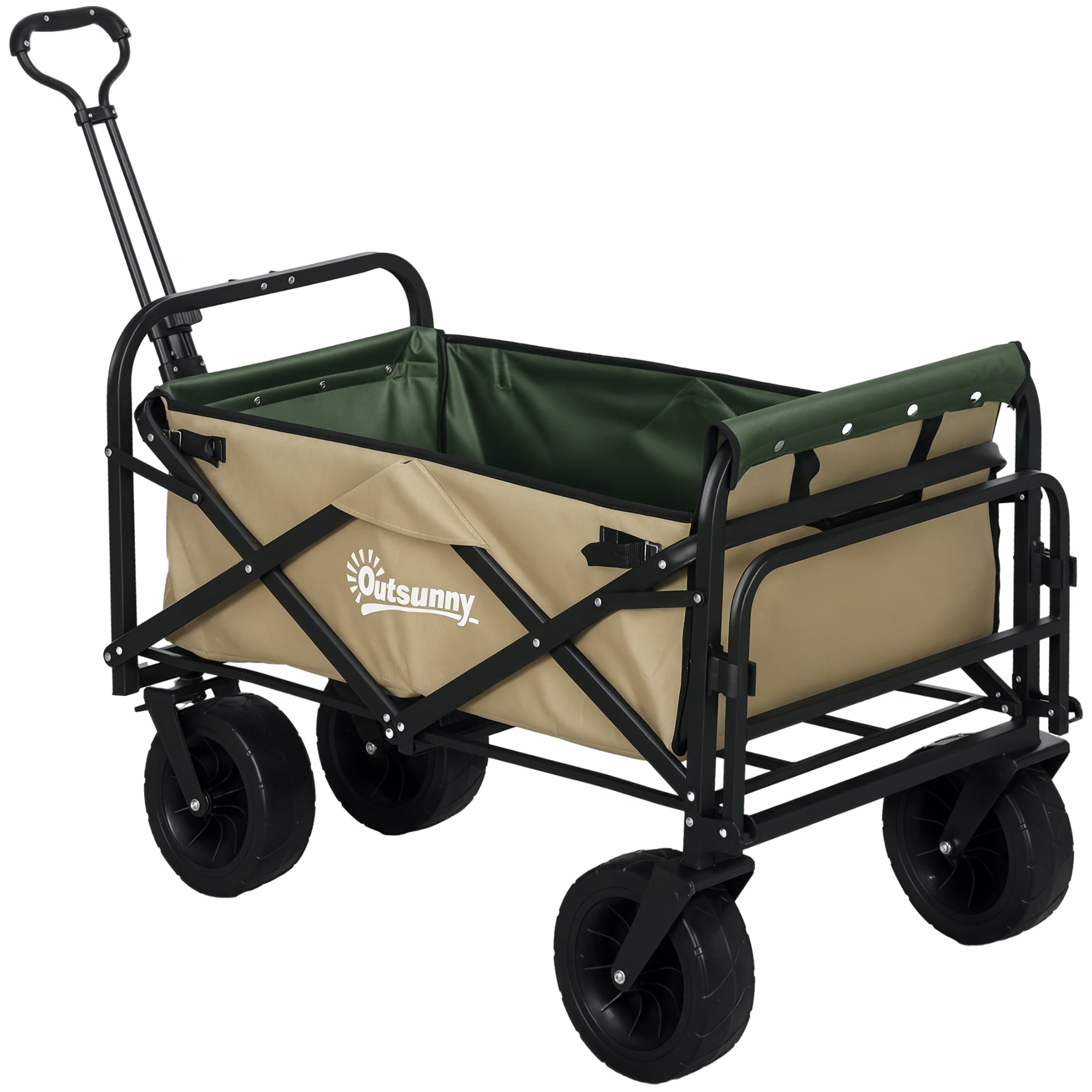Outsunny Vouwbare Wagen, Transportwagen met Handvat, Strandwagen, Tuinwagen met Draagtas, max. 100 kg Laadcapaciteit, Oxford, Khaki