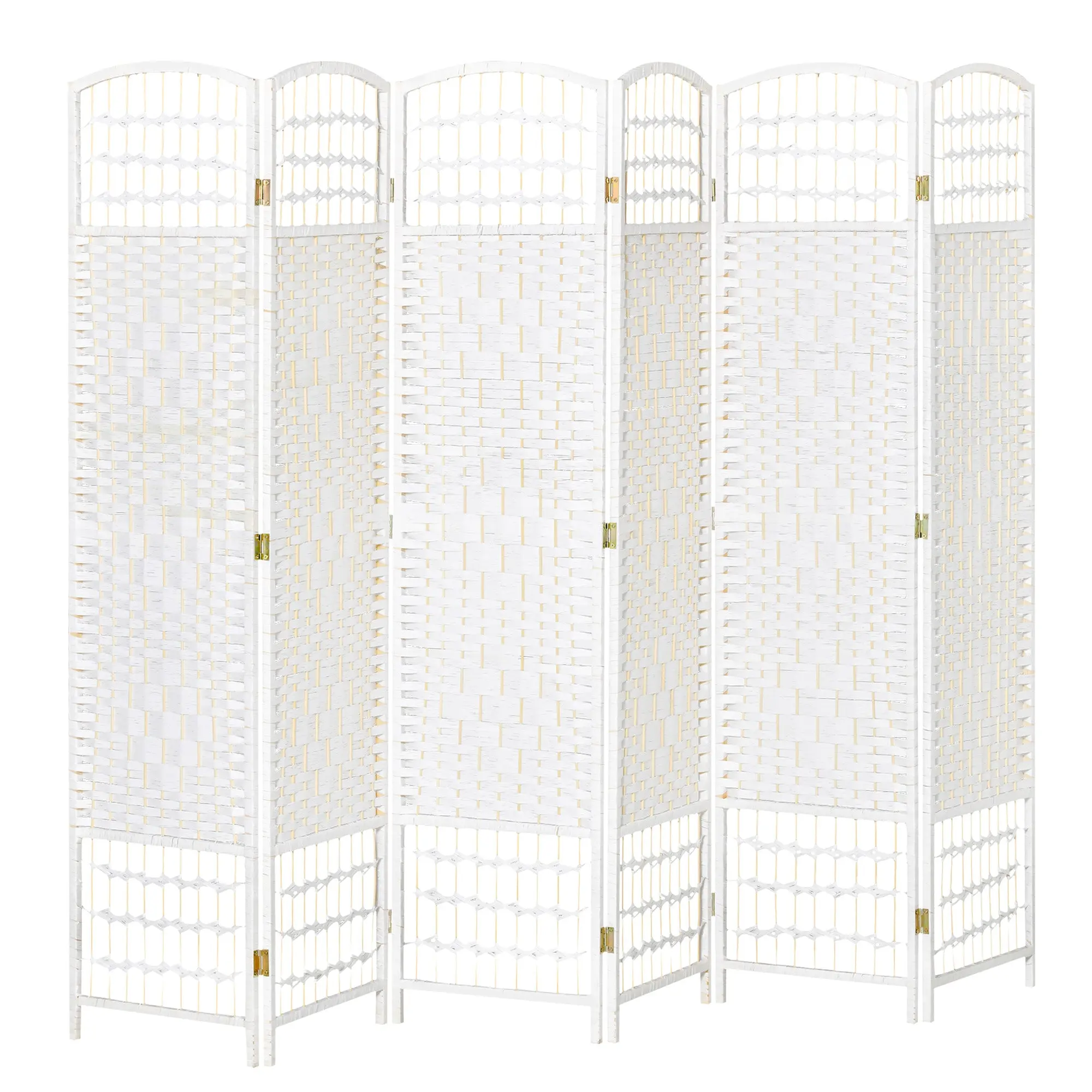 6 Panel Room Divider Folding Screen 95.28x66.93 inches Paper Fiber and Poplar Wood Frame Elegant Decoration for Bedroom Living Room White