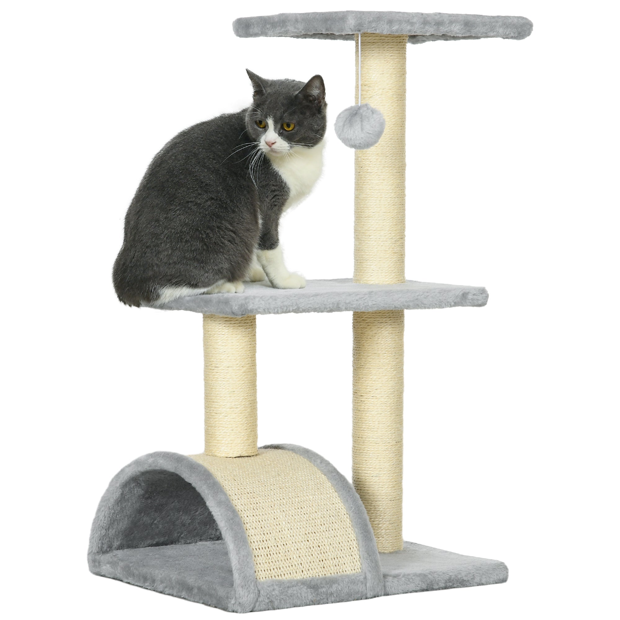 Πύργος Γάτας PawHut 72 cm με Μαλακές Μπάλες, Διχάλες Σισάλ, Πλατφόρμα, Πατάκι Γ scratching, Πολυεπίπεδο Δέντρο Γάτας, Δέντρο Αναρρίχησης, για Γάτες Μεσαίου Μεγέθους, Ανοιχτό Γκρι