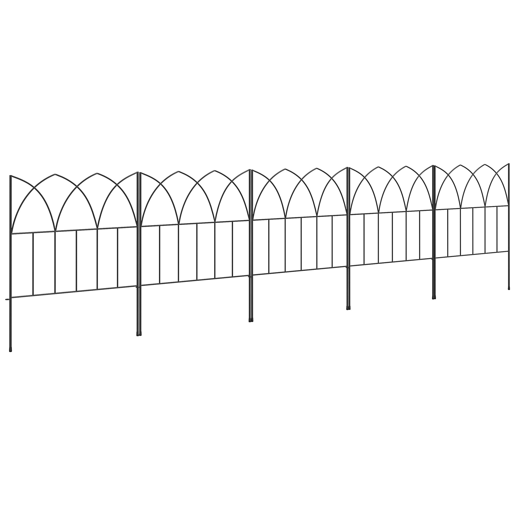 Clôtures de Jardin Outsunny 205x45,5 cm Set de 5 Clôtures Décoratives Métalliques Combinables Barrière Animalière pour Terrasse Patio Pelouse Noir