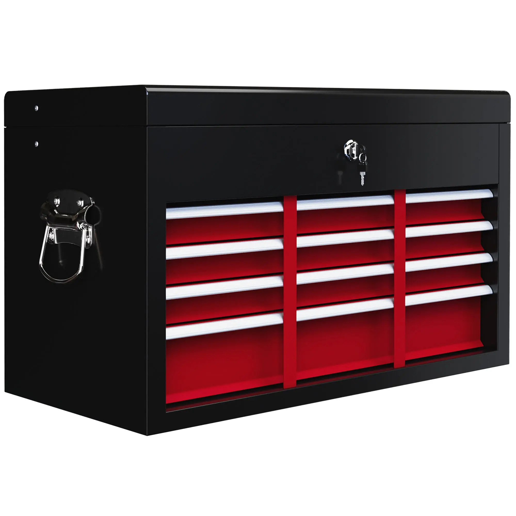 Tool Chest, Tool Box without Tools, with 6 Drawers, Lock, Tool Storage Box with Handle, Toolbox, Steel, Red+Black, 60 x 26 x 34 cm