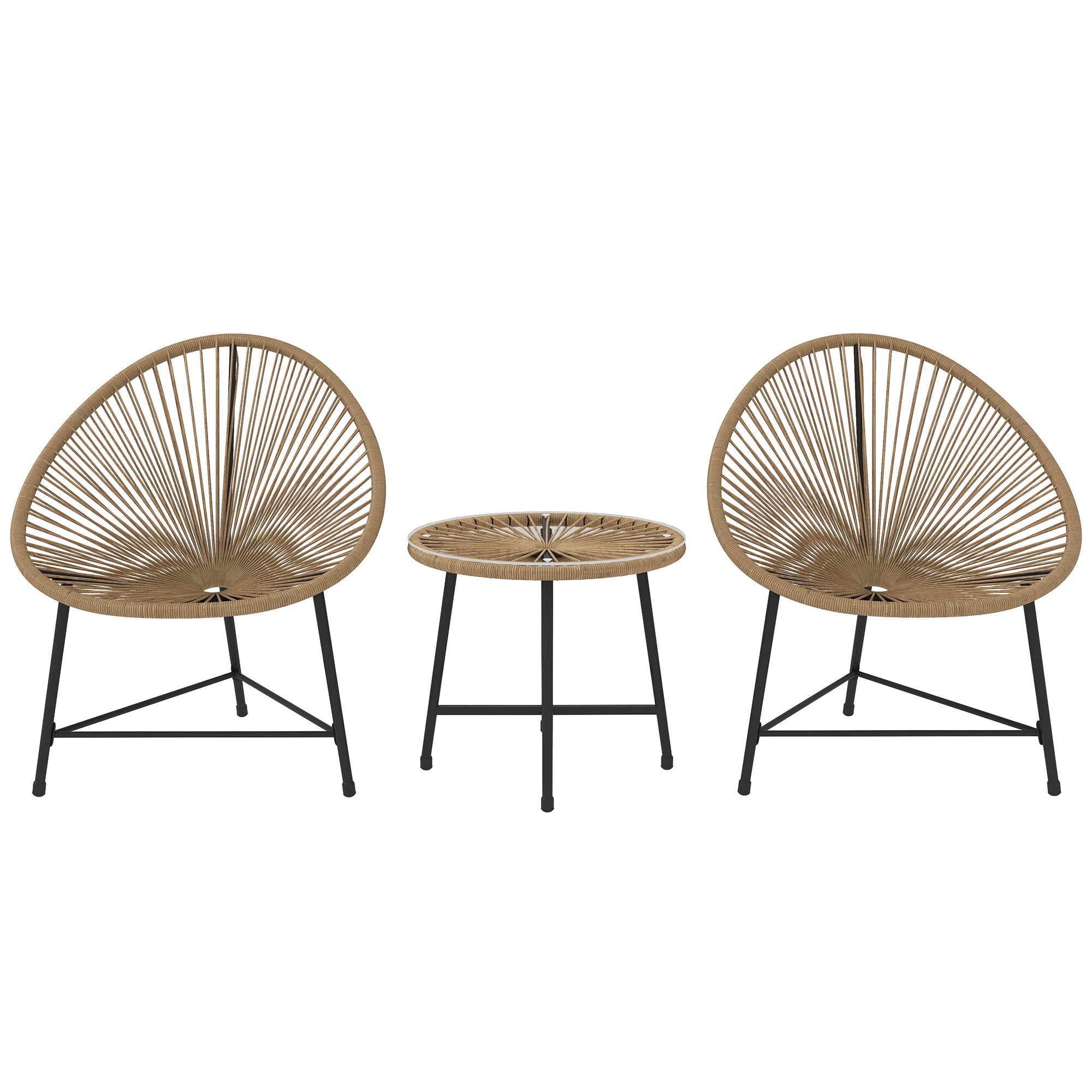 Poly Rattan Garden Furniture Set, Outdoor Lounge Balcony Furniture for 2 Persons, 3-piece Seating Group with 2 Chairs, Table, Weatherproof Garden Lounge for Garden, Terrace Balcony, Natural Wood