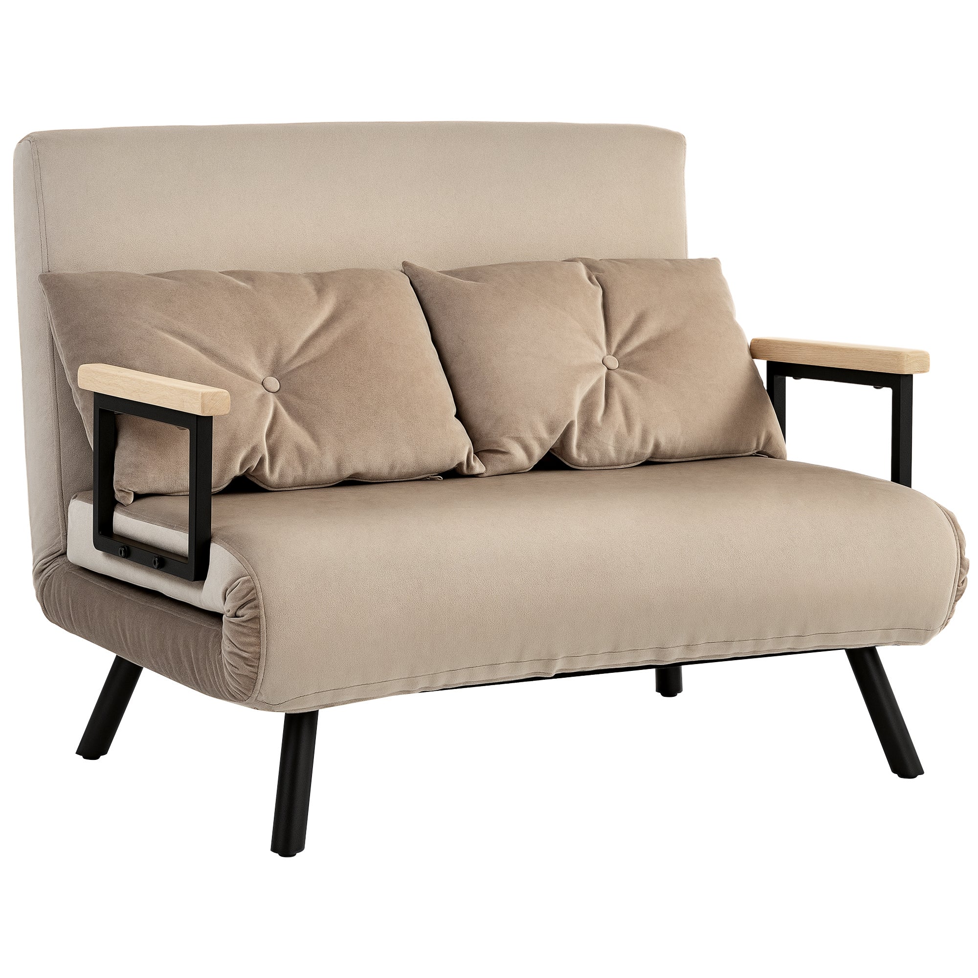 HOMCOM Sängsoffa, Fällbar Säng med Sängfunktion, Reclinerfåtölj med Ryggkudde, Klädd Soffa med Justerbart Ryggstöd, Sammetlook, 102 x 73 x 81 cm, Ljusbrun