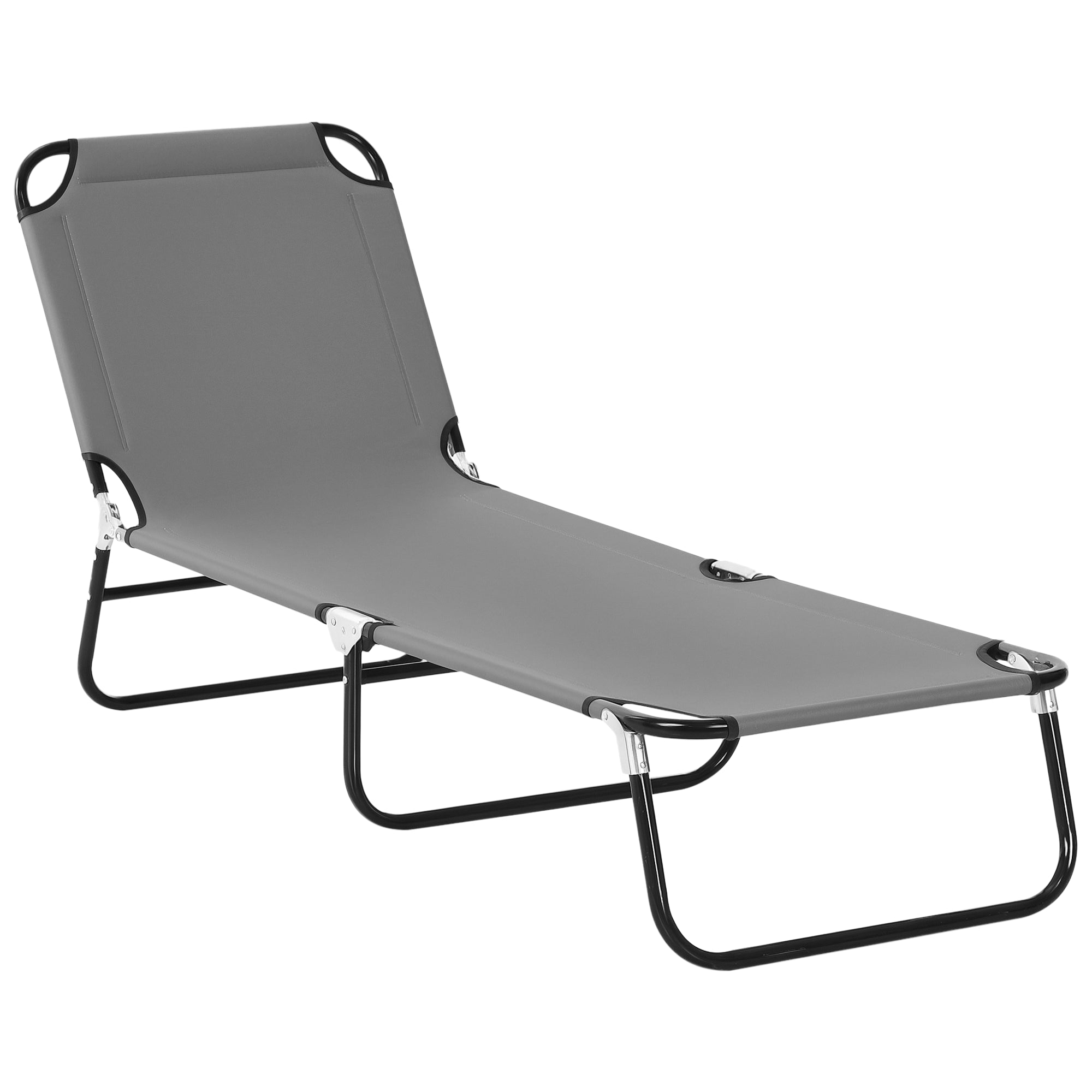 Folding Sun Lounger Portable Sunbed with 5-Position Adjustable Backrest, Weather-Resistant Recliner Chair for Camping Garden Beach Pool, Supports 120 kg, for Outdoor Holidays in Gray