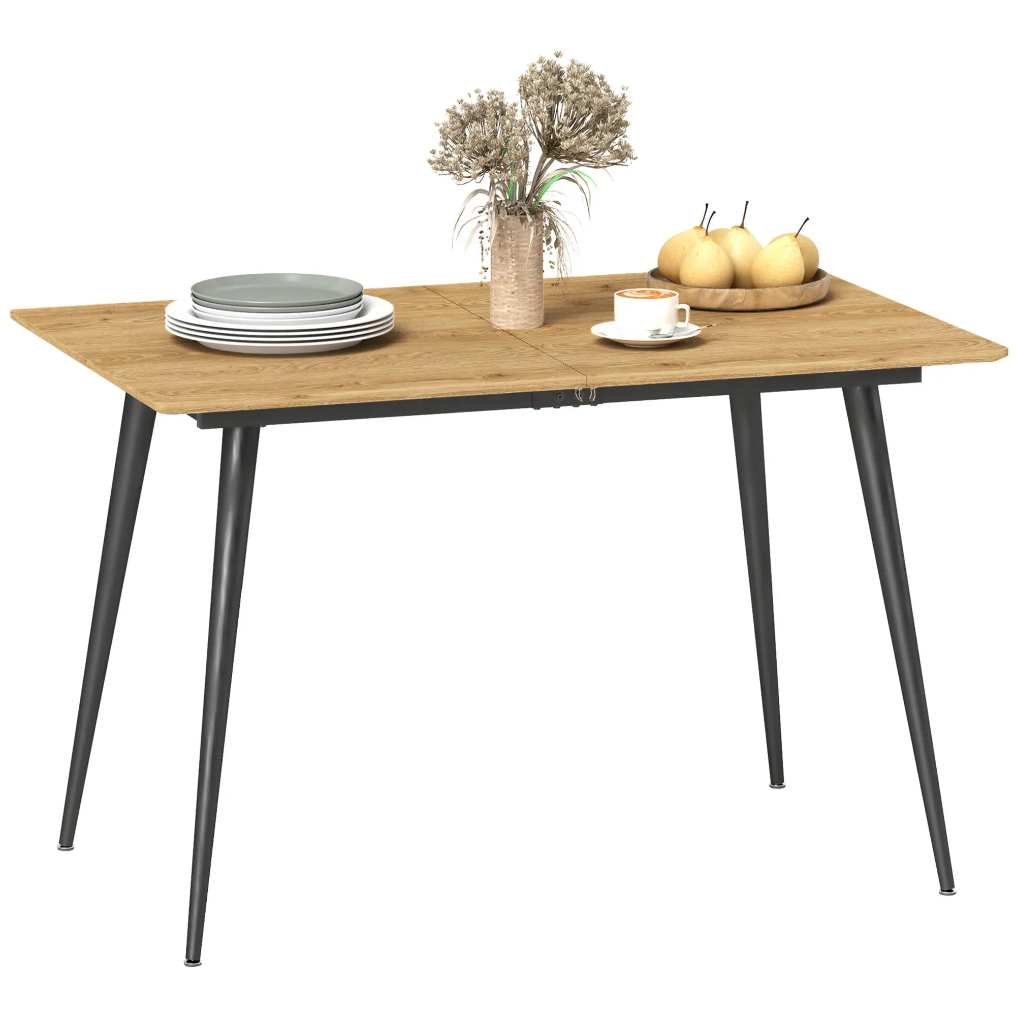 Extendable Dining Table 120/160 x 75 cm Kitchen Table for 6-8 Persons, Modern Dining Table with Steel Legs, Natural