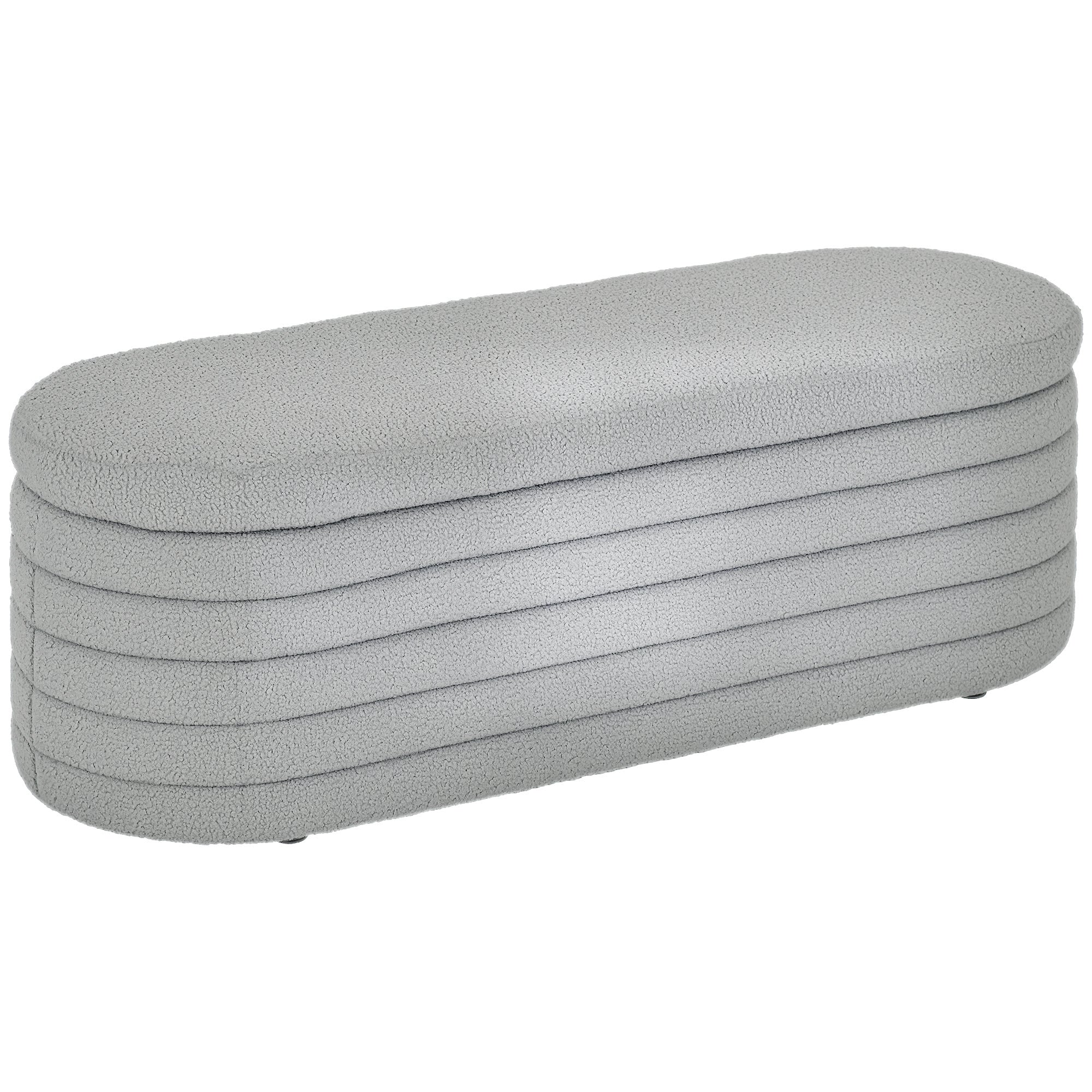 HOMCOM Banc de Chambre Tapissier, Banc de Rangement en Tissu Teddy avec Pieds en Bois d'Eucalyptus pour Entrée, Couloir et Salon, 116x41x40,5cm, Gris Clair