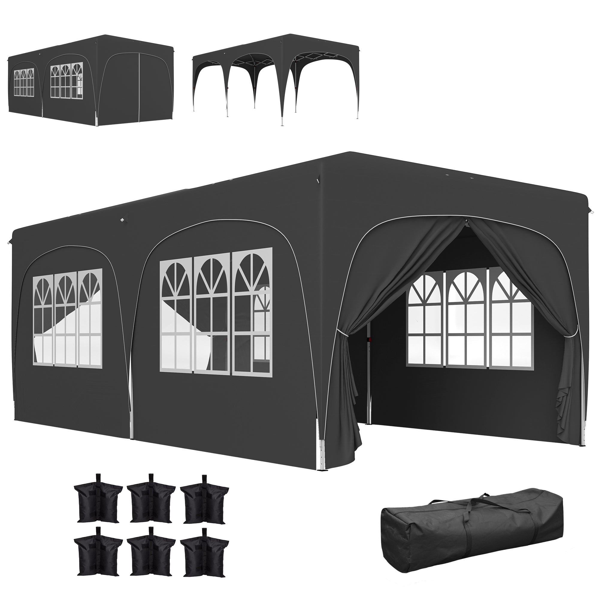 Outsunny Faltbare Gartenlaube 3x6 m mit UPF50+ Seitenwänden – Verstellbarer Pavillon mit Tragetasche für Camping, Partys, Terrasse